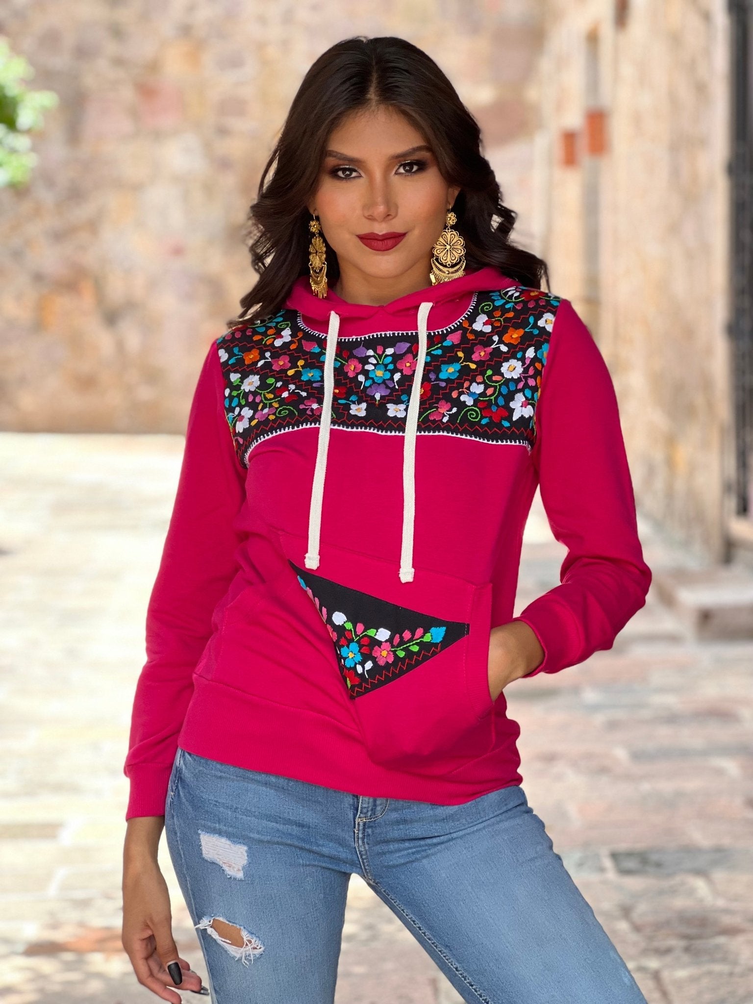 Mexican Hand Embroidered Floral Hoodie. Xochitl Hoodie - Solei Store