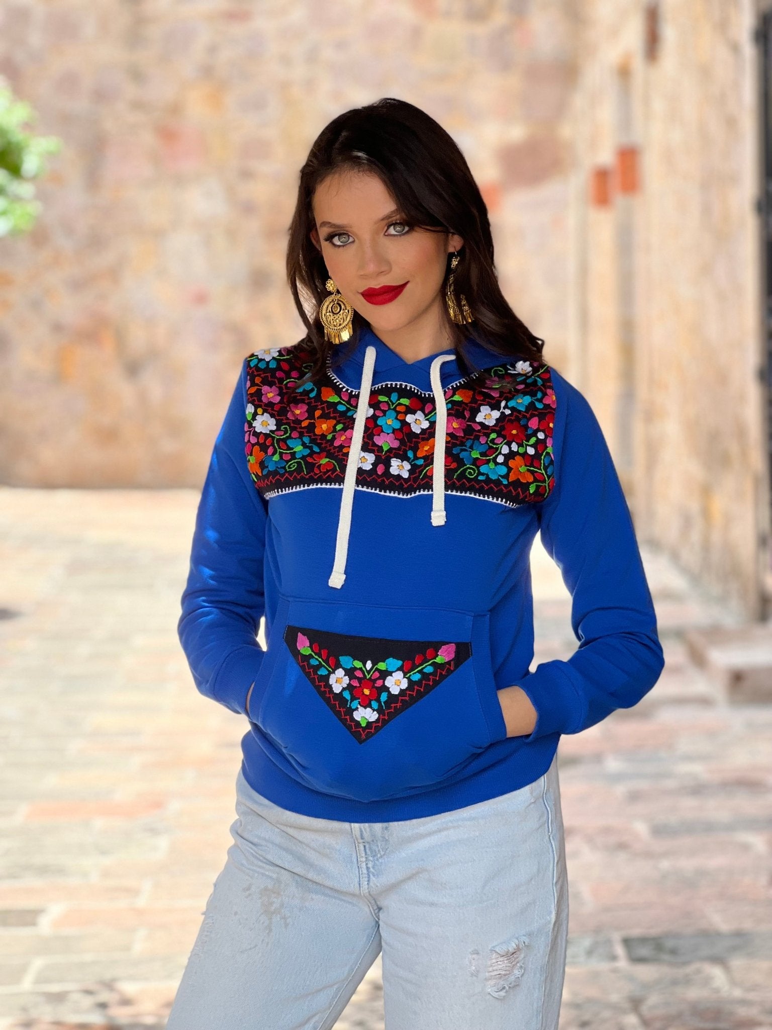 Mexican Hand Embroidered Floral Hoodie. Xochitl Hoodie - Solei Store