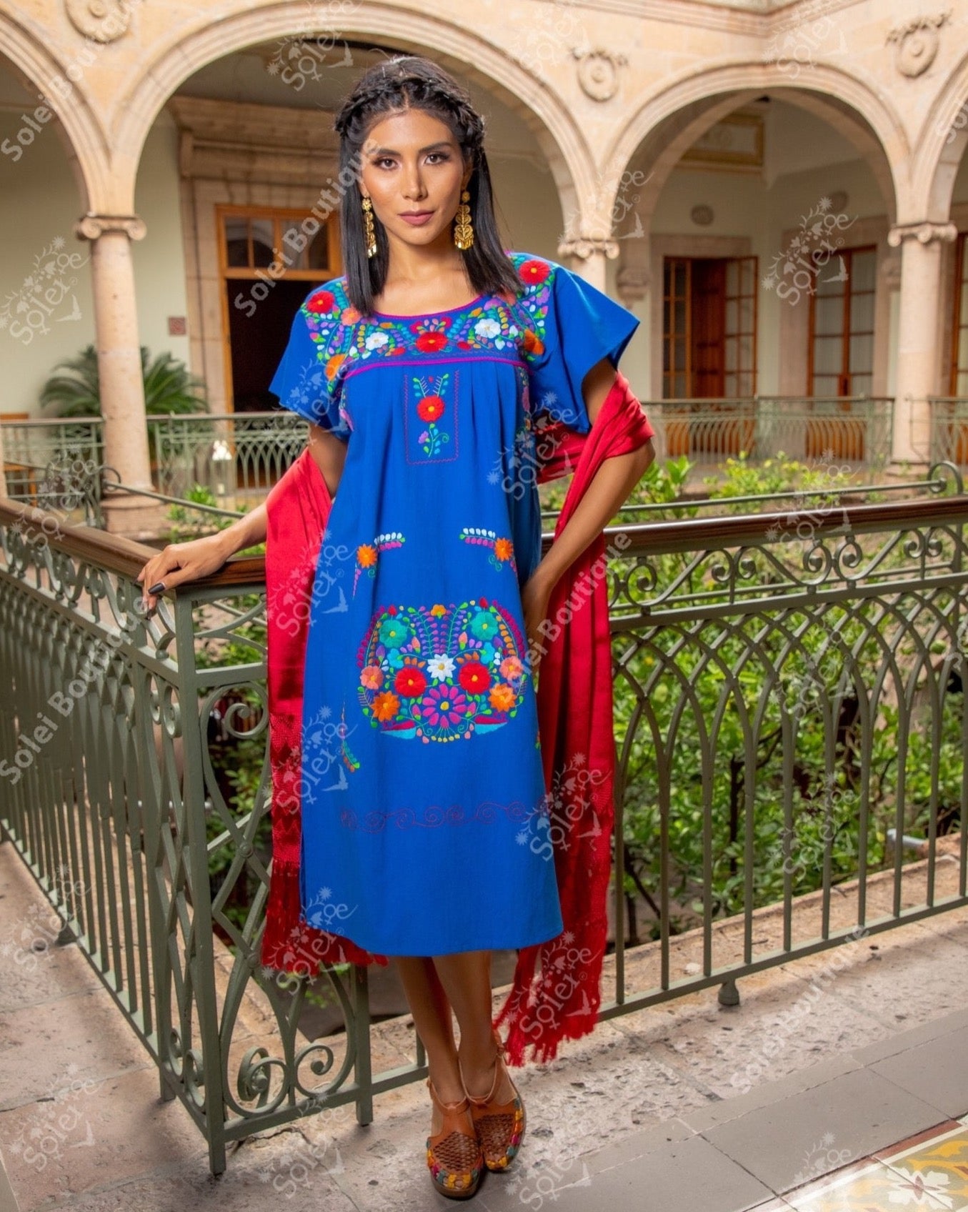 Mexican Hand Embroidered Floral Tehuacan Fino Dress - Solei Store
