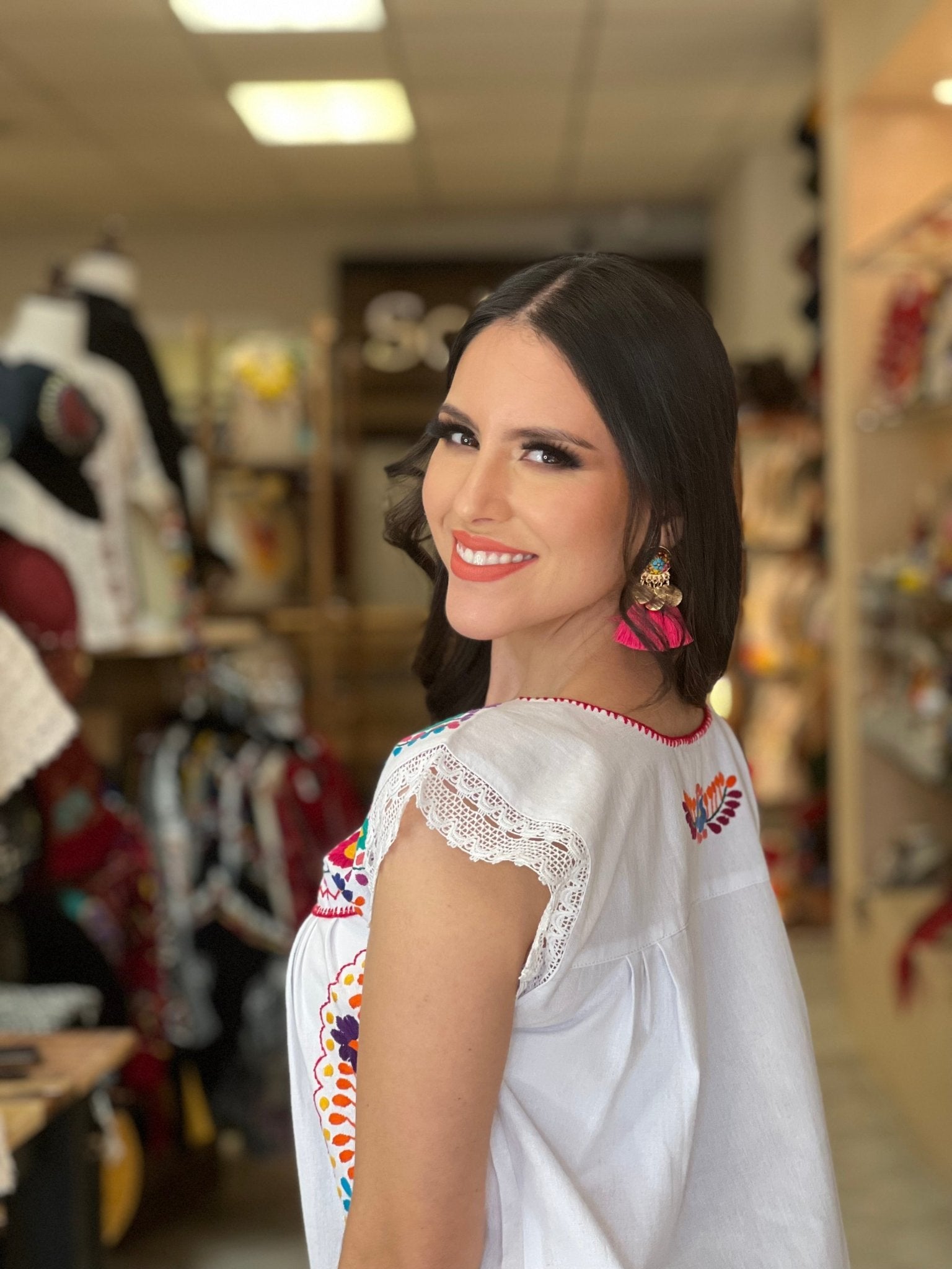 Mexican Hand Embroidered Lace Sleeve Blouse. Elvira Blouse. - Solei Store