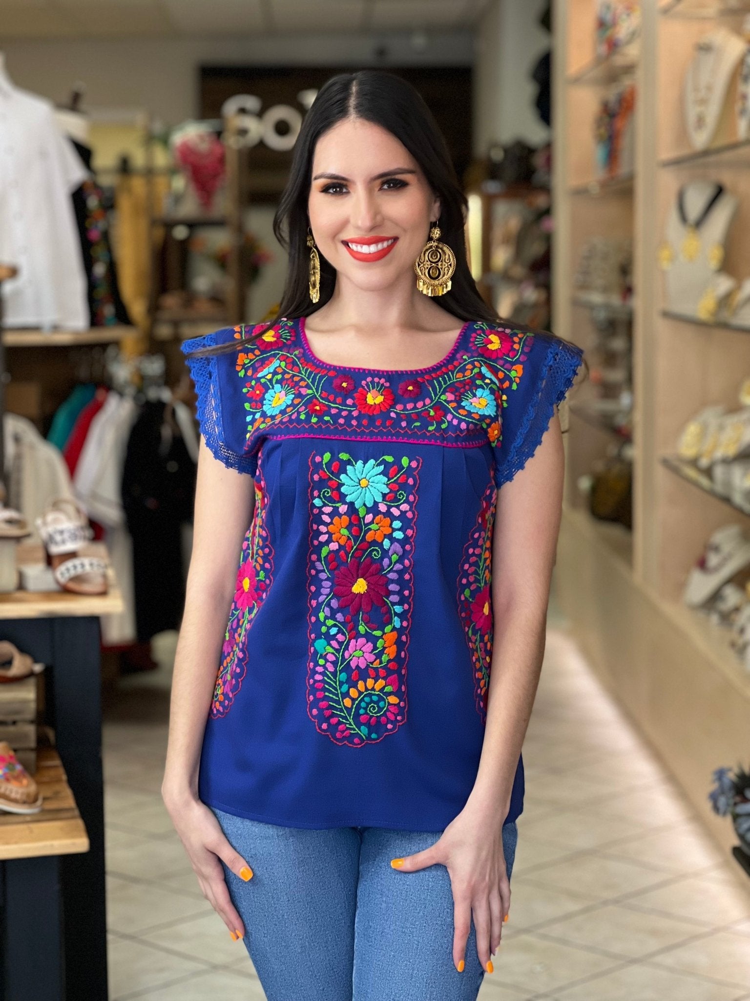 Mexican Hand Embroidered Lace Sleeve Blouse. Elvira Blouse. - Solei Store