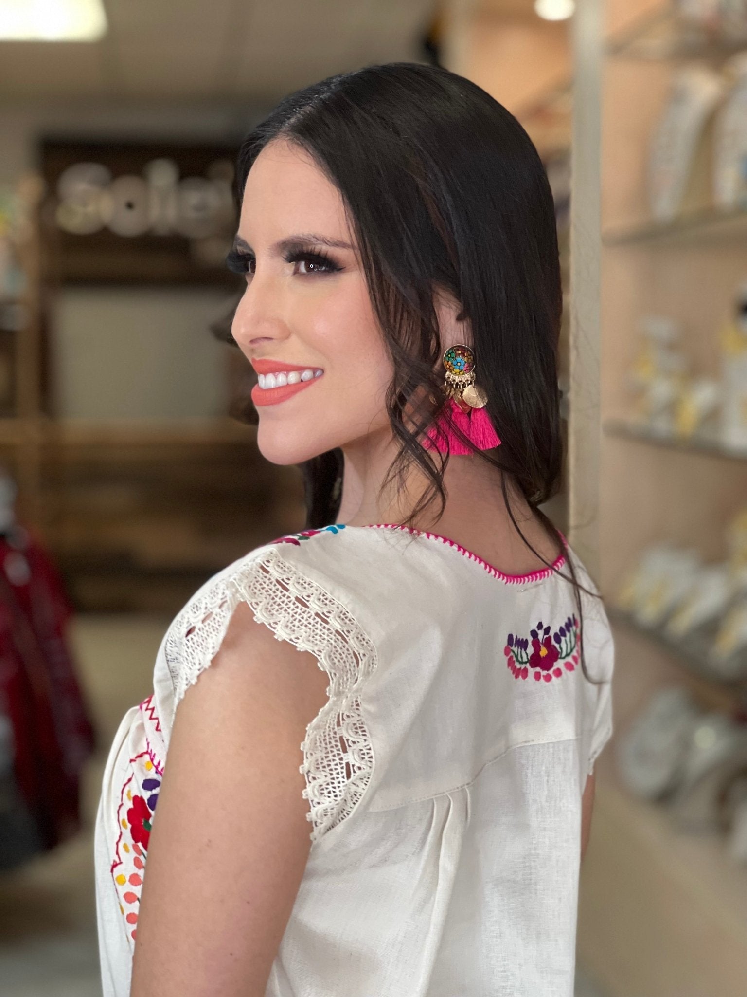 Mexican Hand Embroidered Lace Sleeve Blouse. Elvira Blouse. - Solei Store