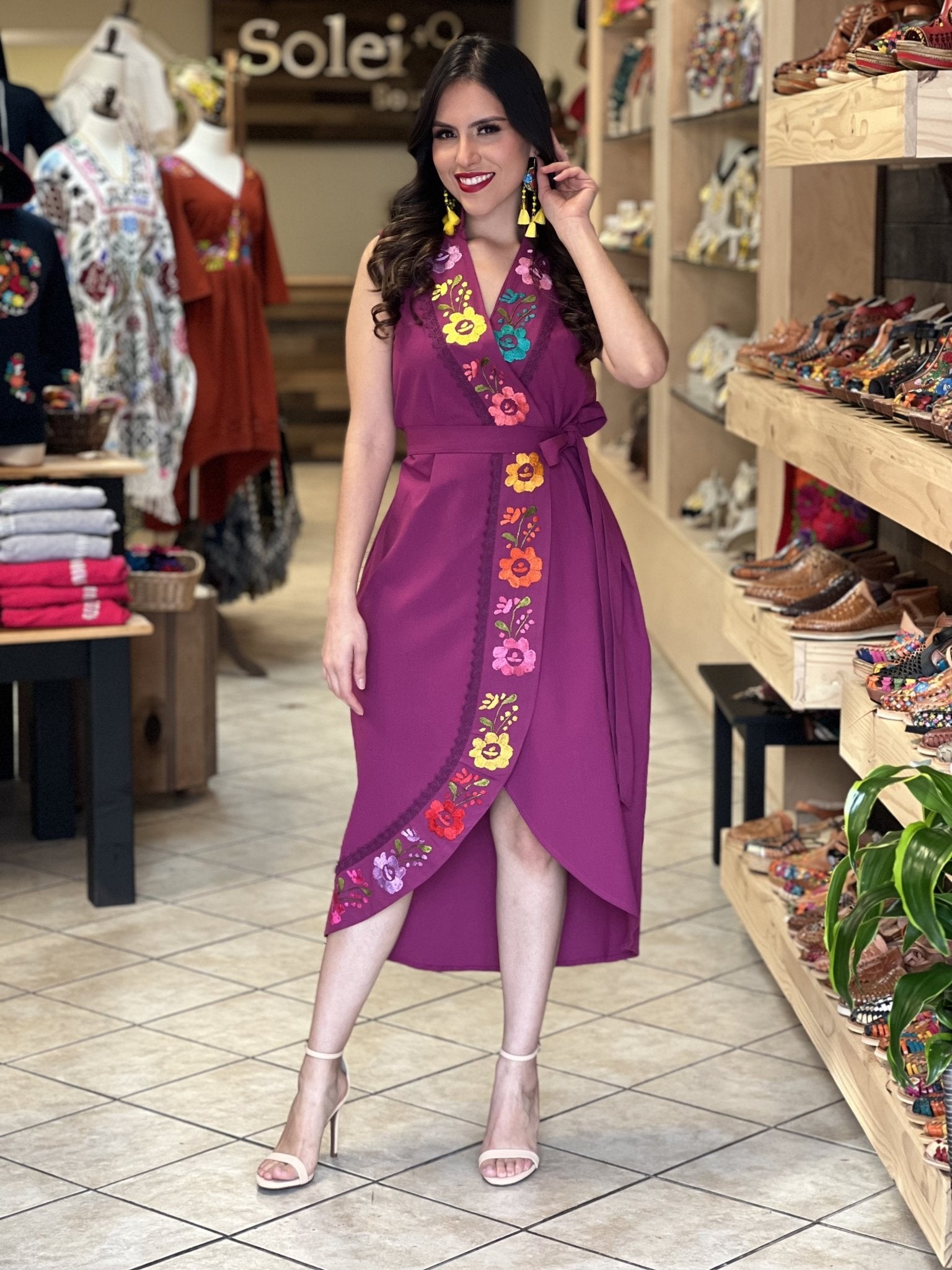 Mexican Hand Embroidered Mexican Dress. Mexican Wrap Dress. Antonella Dress. - Solei Store