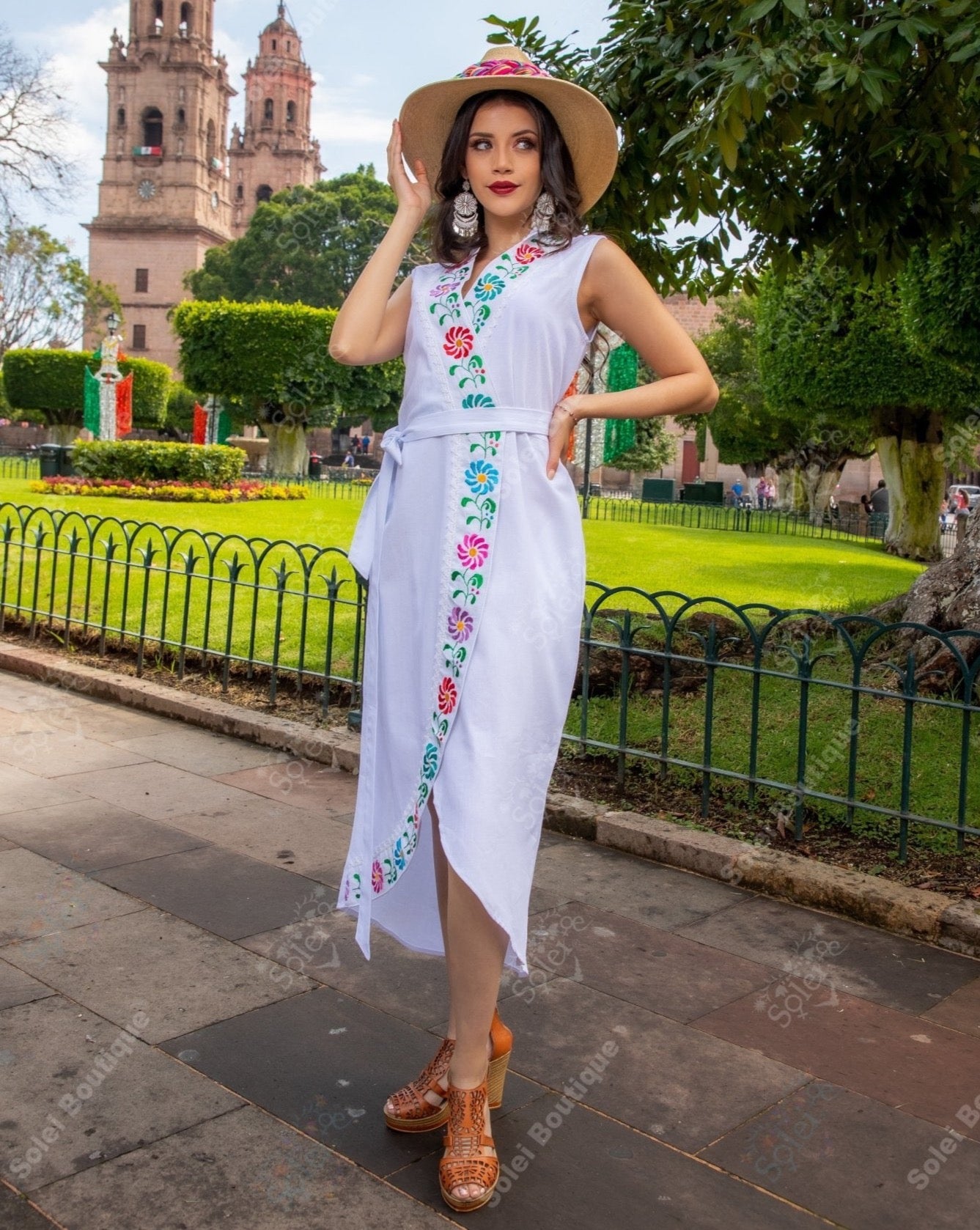 Mexican Hand Embroidered Mexican Dress. Mexican Wrap Dress. Antonella Dress. - Solei Store