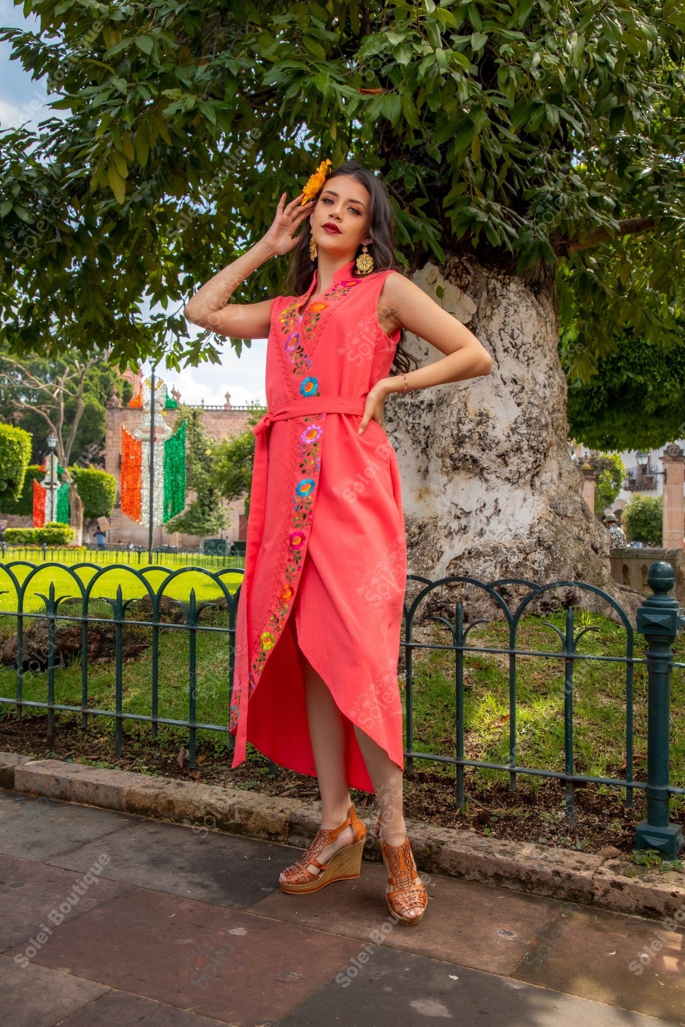 Mexican Hand Embroidered Mexican Dress. Mexican Wrap Dress. Antonella Dress. - Solei Store
