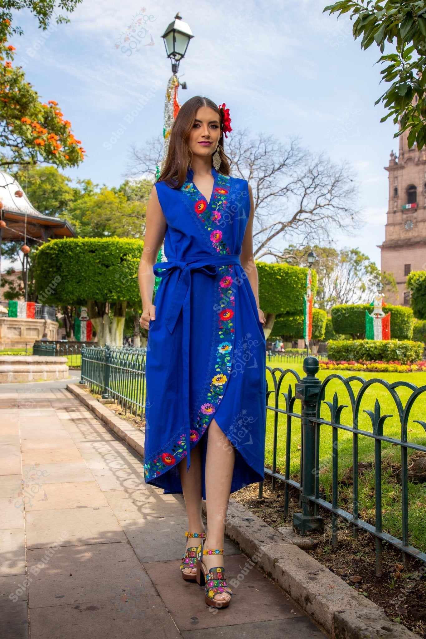 Mexican Hand Embroidered Mexican Dress. Mexican Wrap Dress. Antonella Dress. - Solei Store
