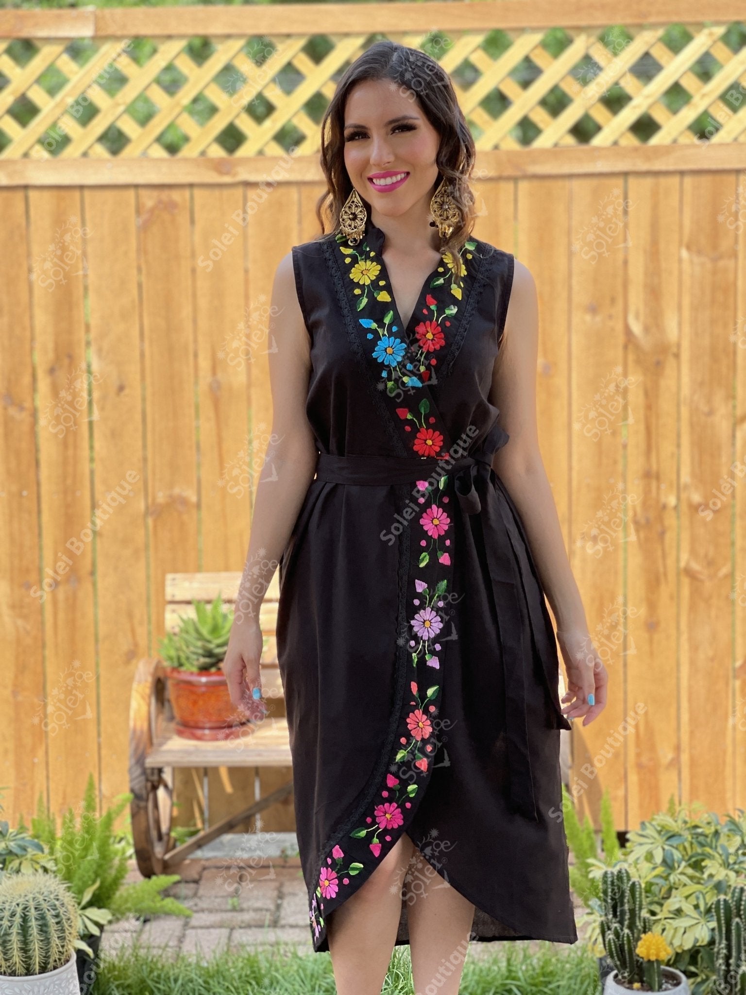 Mexican Hand Embroidered Mexican Dress. Mexican Wrap Dress. Antonella Dress. - Solei Store