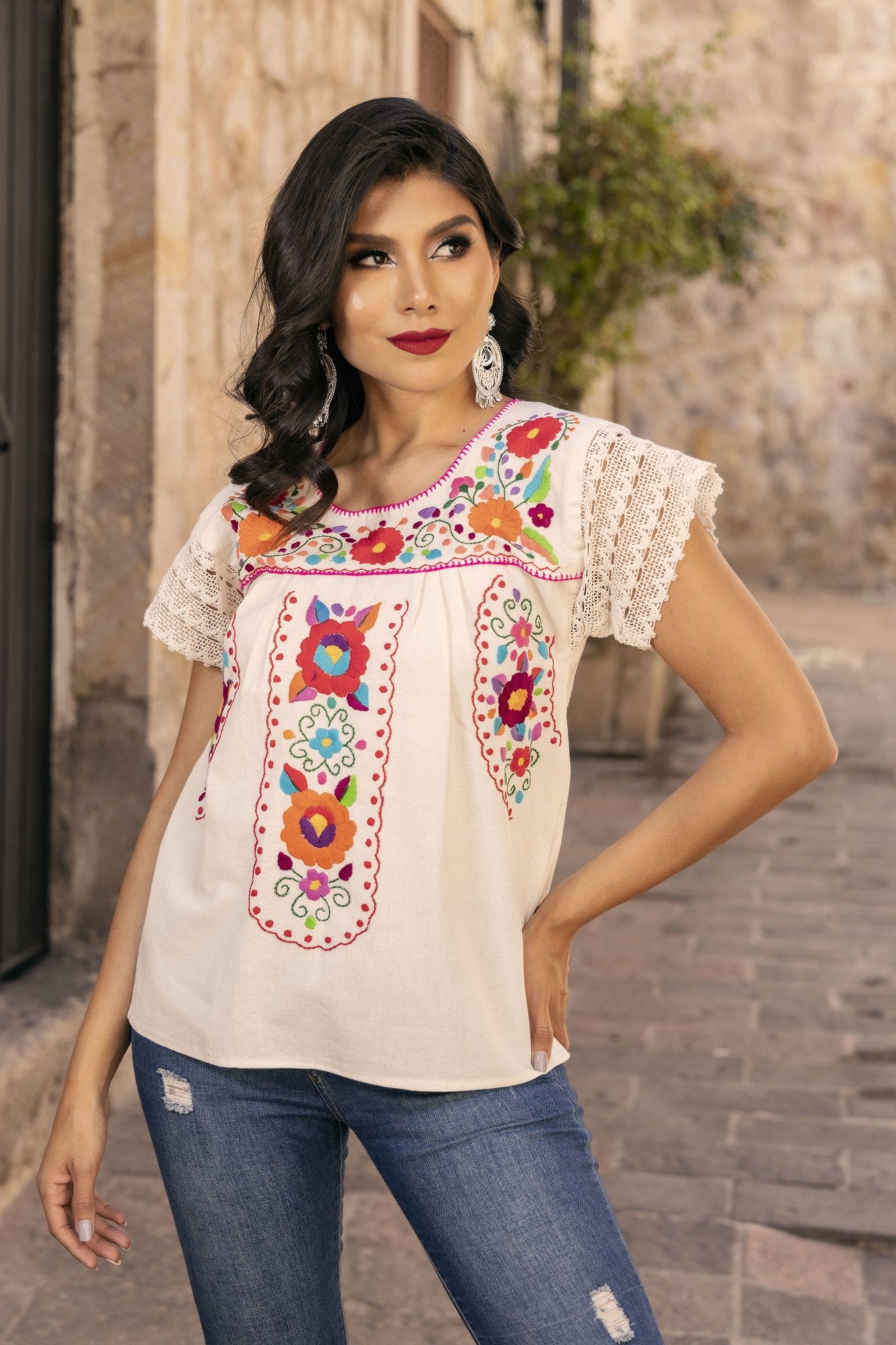 Mexican Hand Embroidered Tunic Blouse. Blusa De la Rosa. - Solei Store