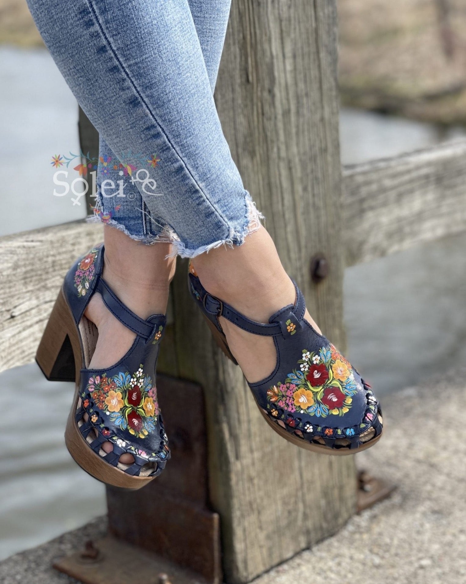Mexican Hand Painted Block Heels - Solei Store
