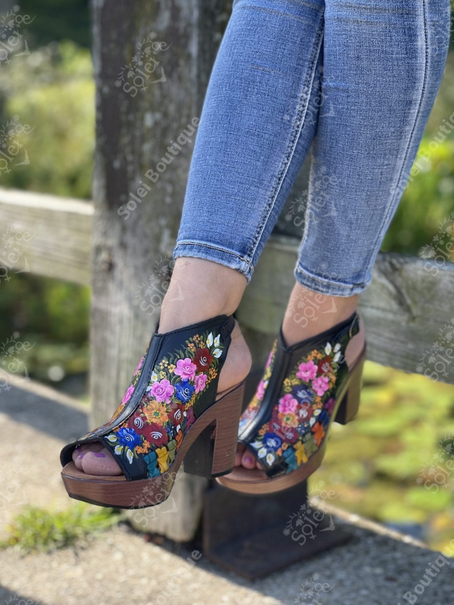 Mexican Hand Painted Block Heels - Solei Store