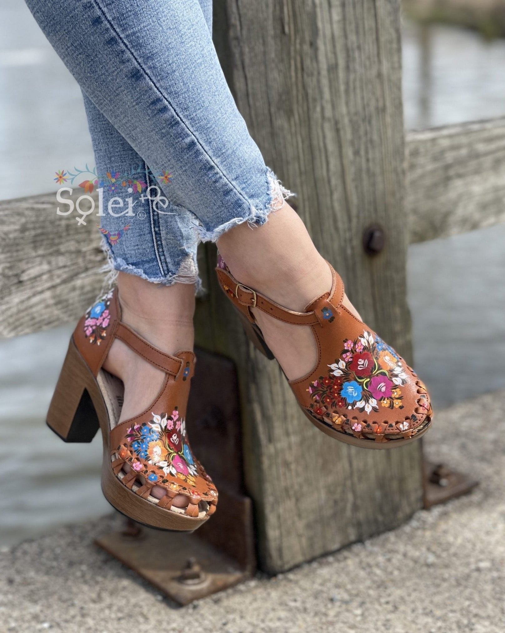 Mexican Hand Painted Block Heels - Solei Store