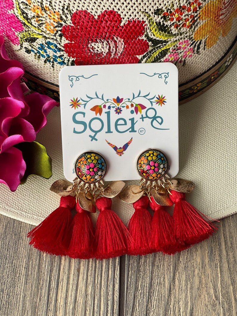Mexican Hand Painted Floral Earrings. Aretes Susan - Solei Store