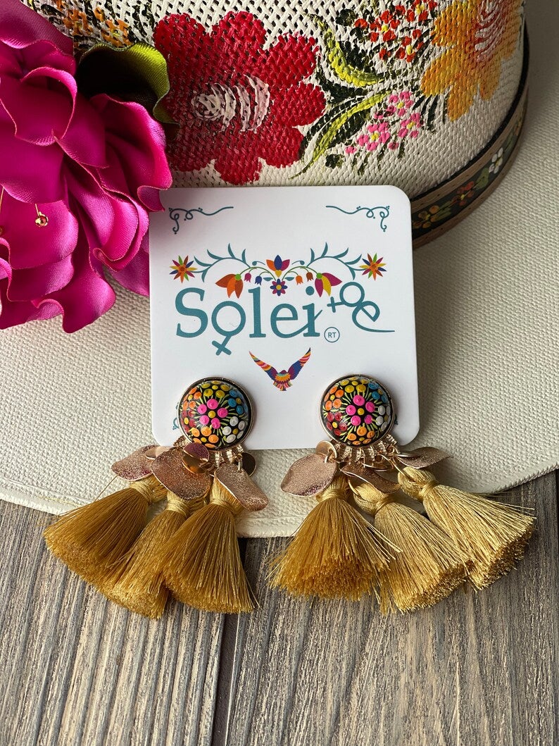 Mexican Hand Painted Floral Earrings. Aretes Susan - Solei Store