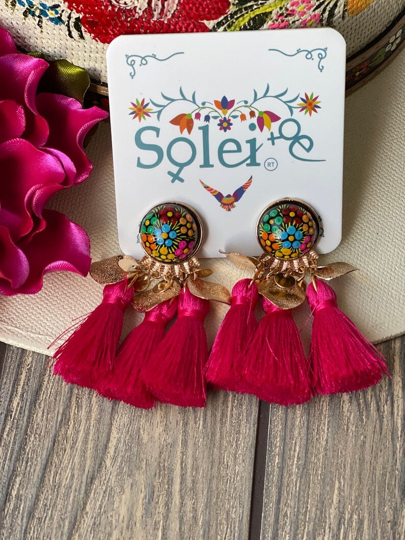 Mexican Hand Painted Floral Earrings. Aretes Susan - Solei Store