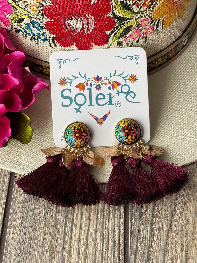 Mexican Hand Painted Floral Earrings. Aretes Susan - Solei Store