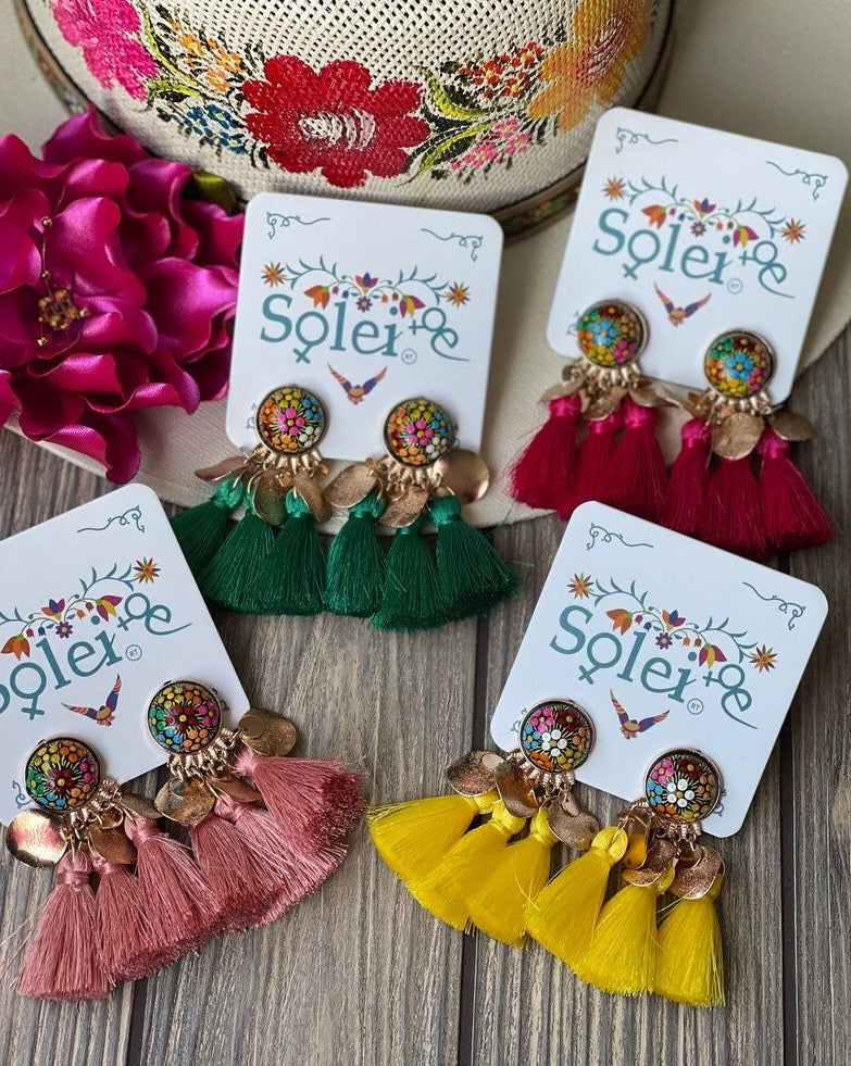 Mexican Hand Painted Floral Earrings. Aretes Susan - Solei Store