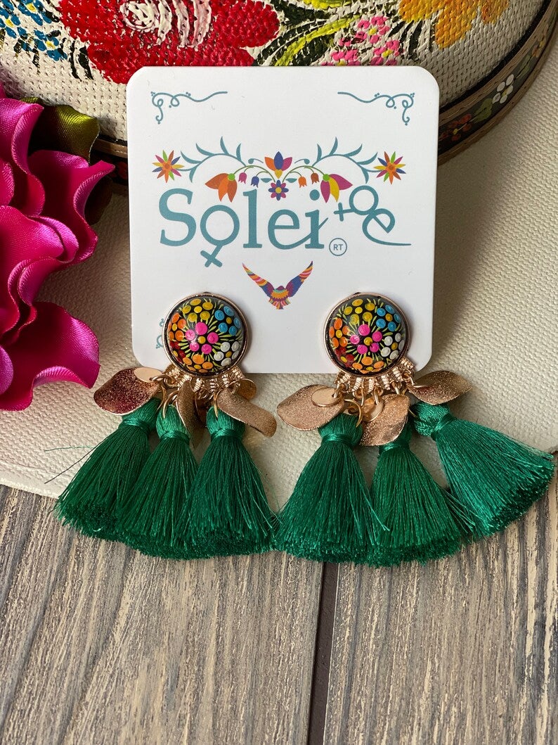 Mexican Hand Painted Floral Earrings. Aretes Susan - Solei Store