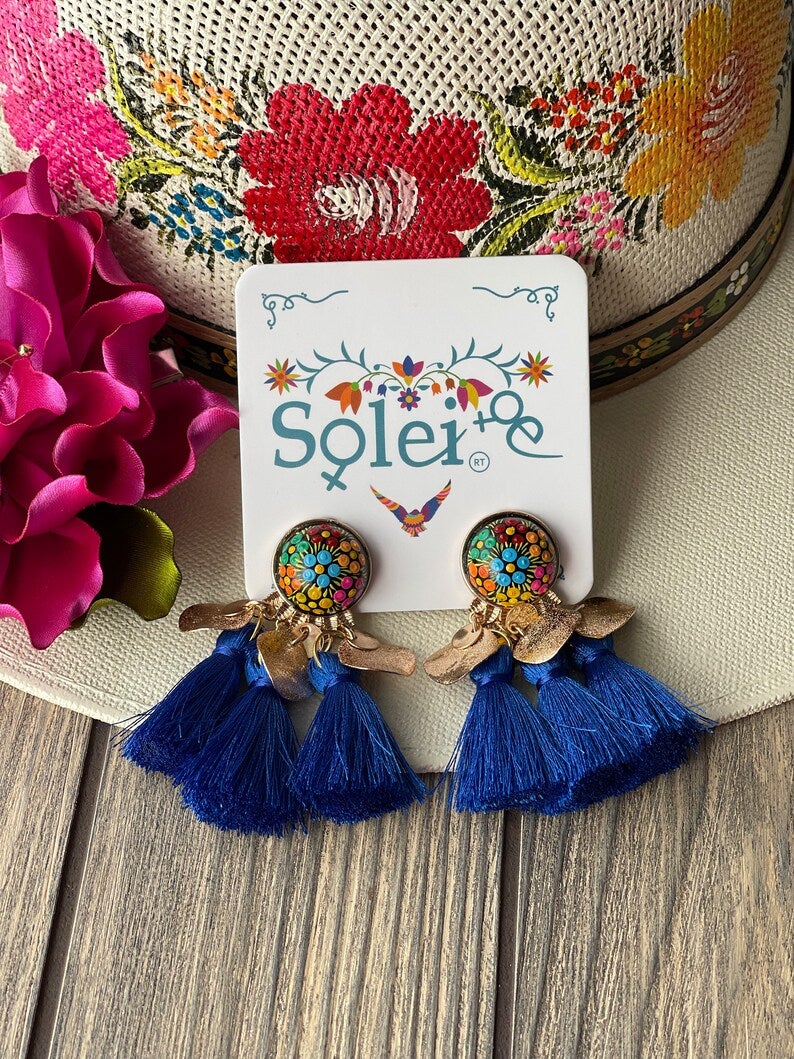 Mexican Hand Painted Floral Earrings. Aretes Susan - Solei Store