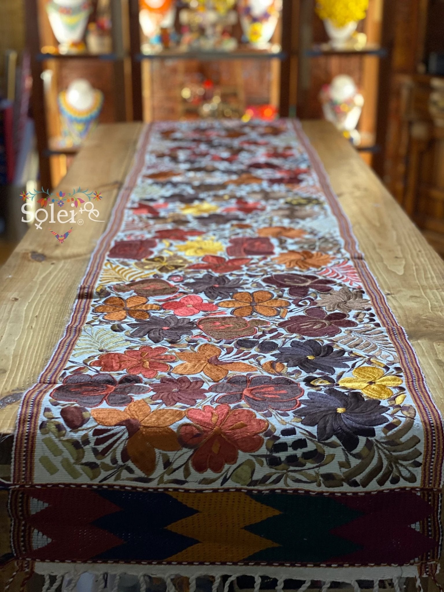 Mexican Handwoven Table Runner, Mexican Table Runner, Embroidered Table Runner. Camino de Mesa - Solei Store