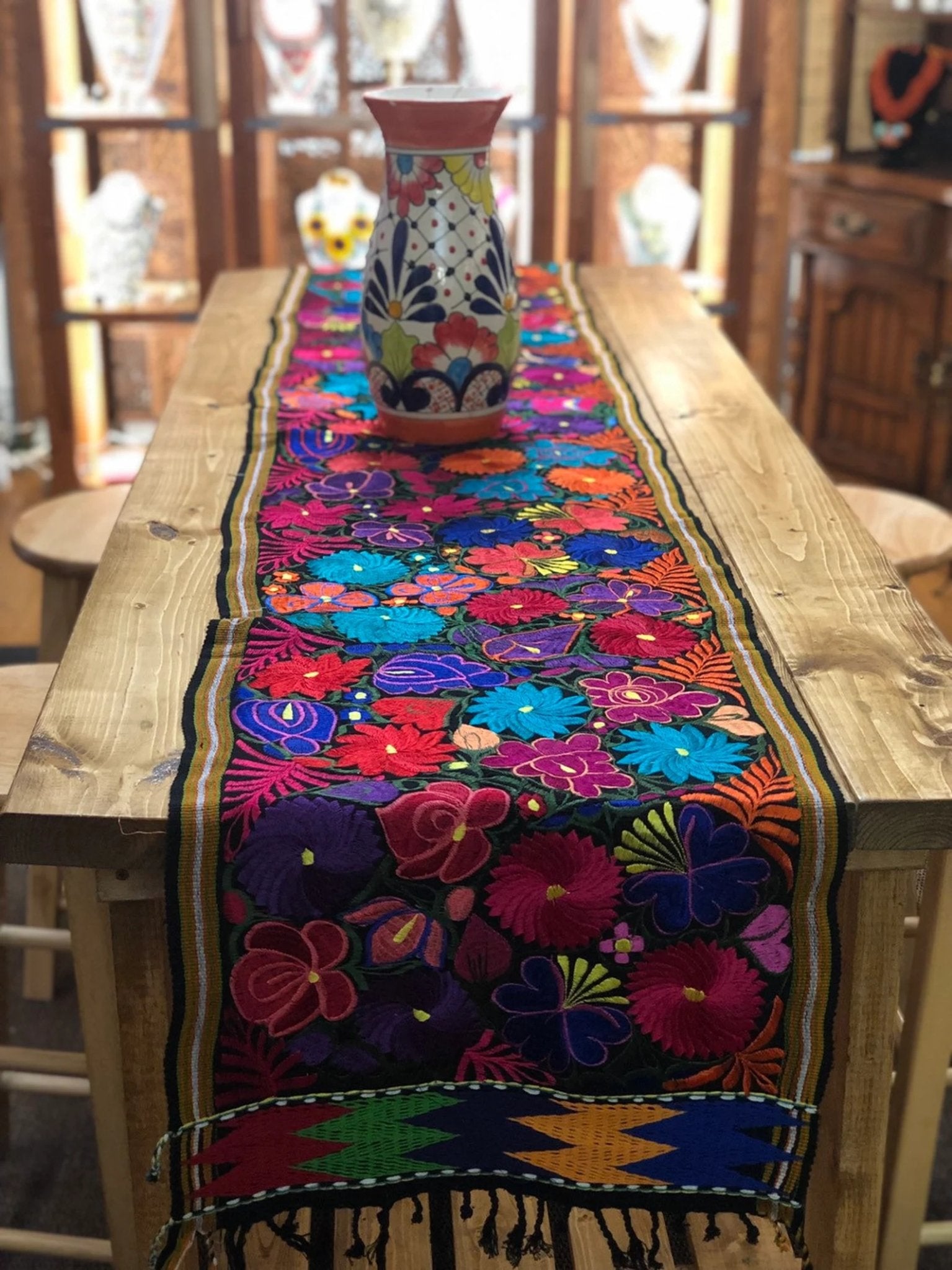 Mexican Handwoven Table Runner, Mexican Table Runner, Embroidered Table Runner. Camino de Mesa - Solei Store