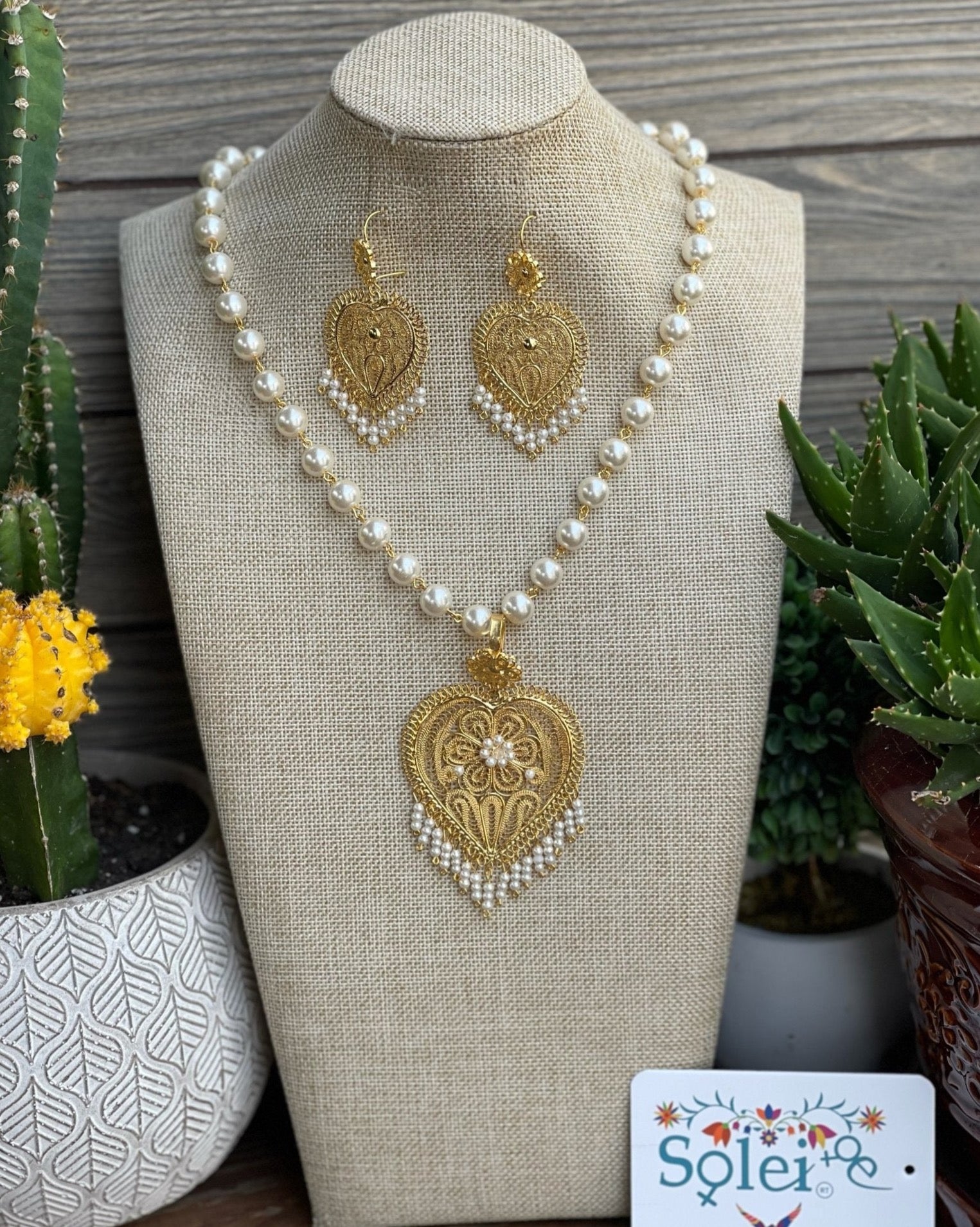 Mexican Heart Filigree Earrings and Necklace. Stone Bead Necklace. Elegant Choker Necklace. Choker Corazon - Solei Store