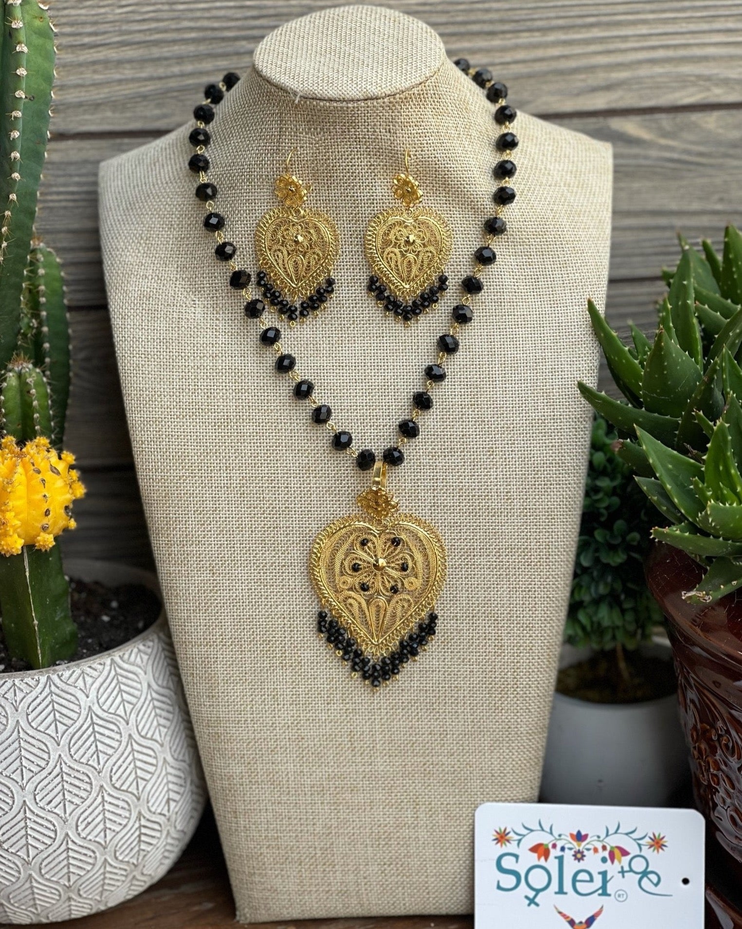 Mexican Heart Filigree Earrings and Necklace. Stone Bead Necklace. Elegant Choker Necklace. Choker Corazon - Solei Store