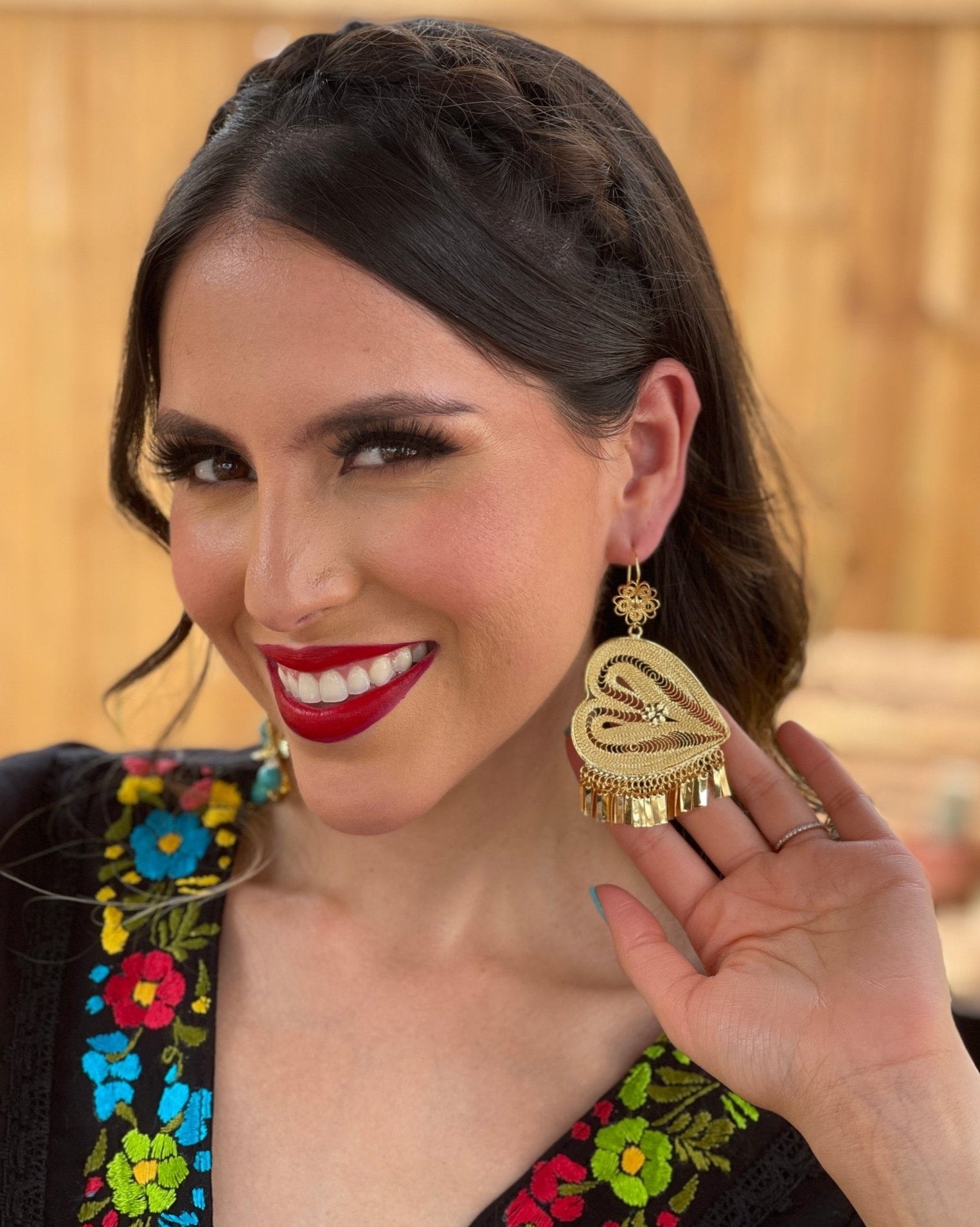 Mexican Heart Filigree Earrings. Arete Corazon de Lado. - Solei Store