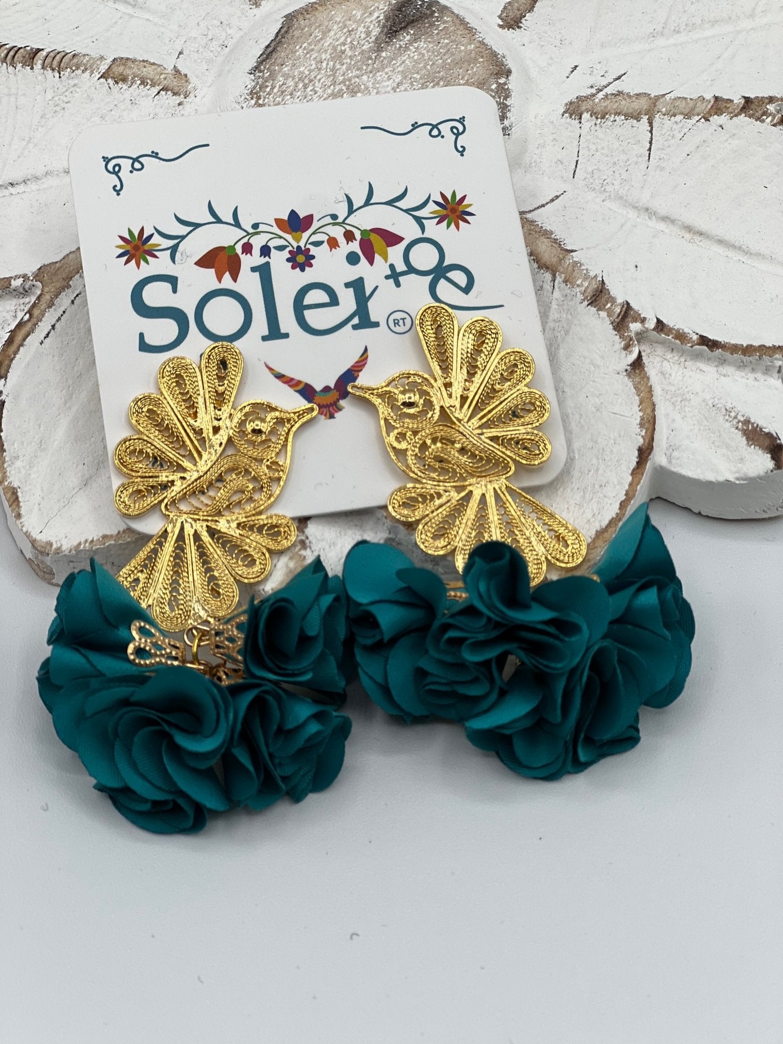 Mexican Hummingbird Filigree Earrings. Filigree Colibri Floral Earrings. - Solei Store