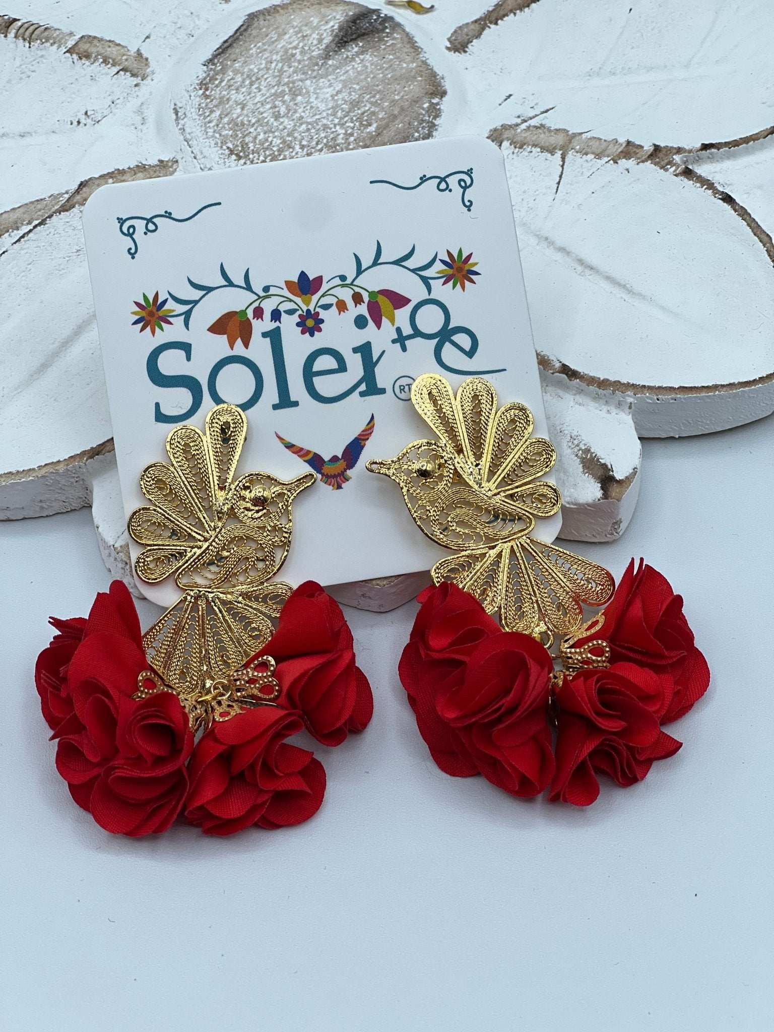 Mexican Hummingbird Filigree Earrings. Filigree Colibri Floral Earrings. - Solei Store