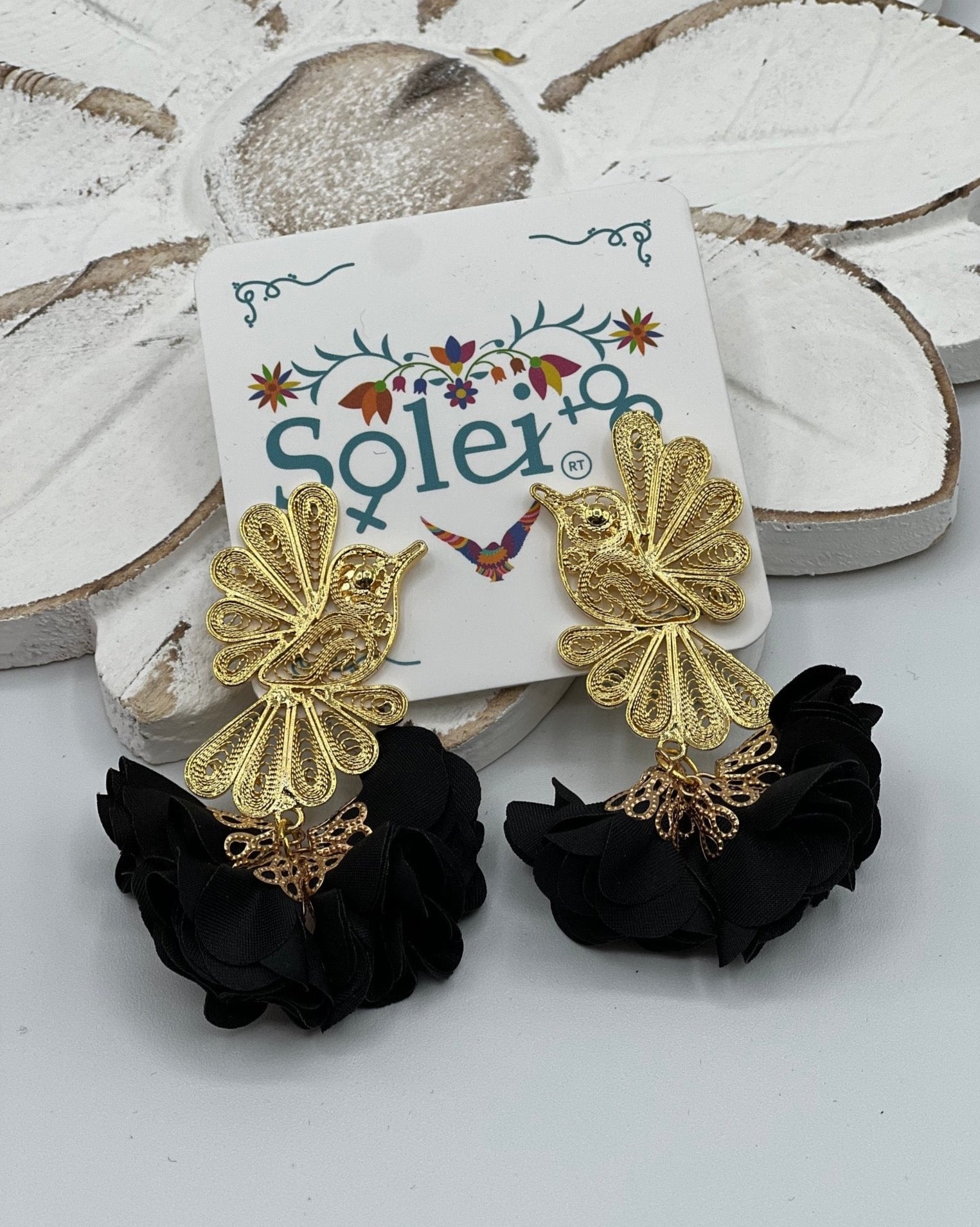Mexican Hummingbird Filigree Earrings. Filigree Colibri Floral Earrings. - Solei Store
