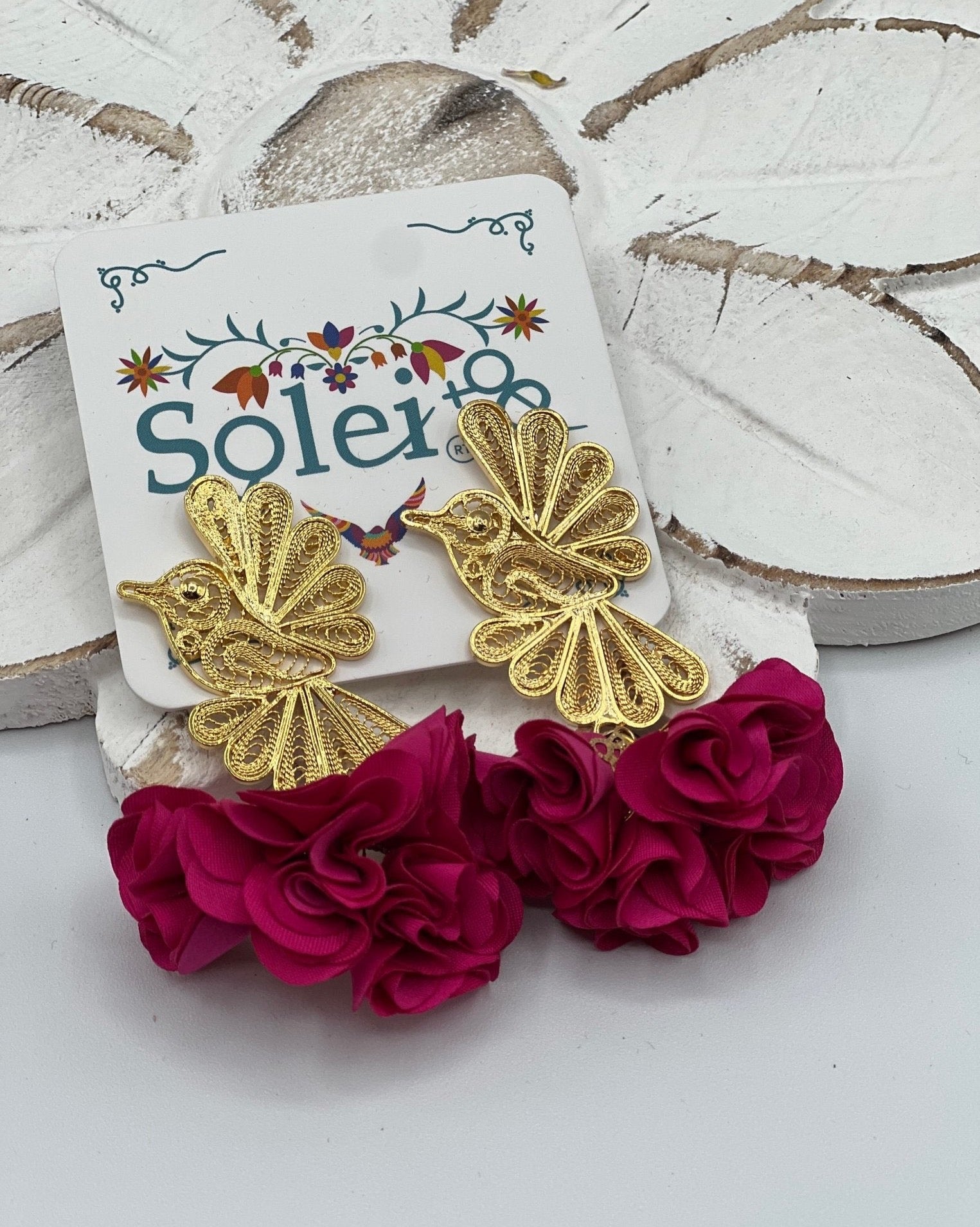 Mexican Hummingbird Filigree Earrings. Filigree Colibri Floral Earrings. - Solei Store