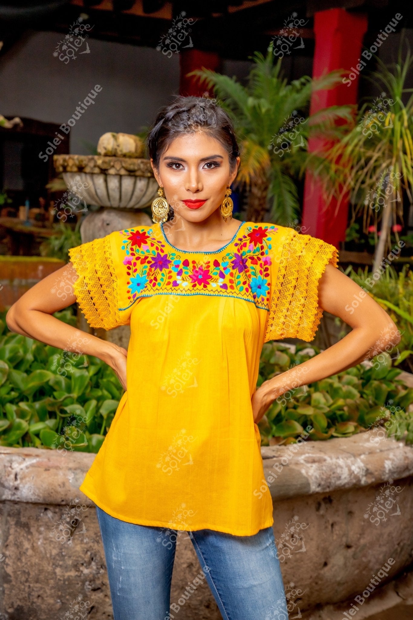 Mexican Lace Sleeve Floral Blouse. Delfina Blouse. - Solei Store
