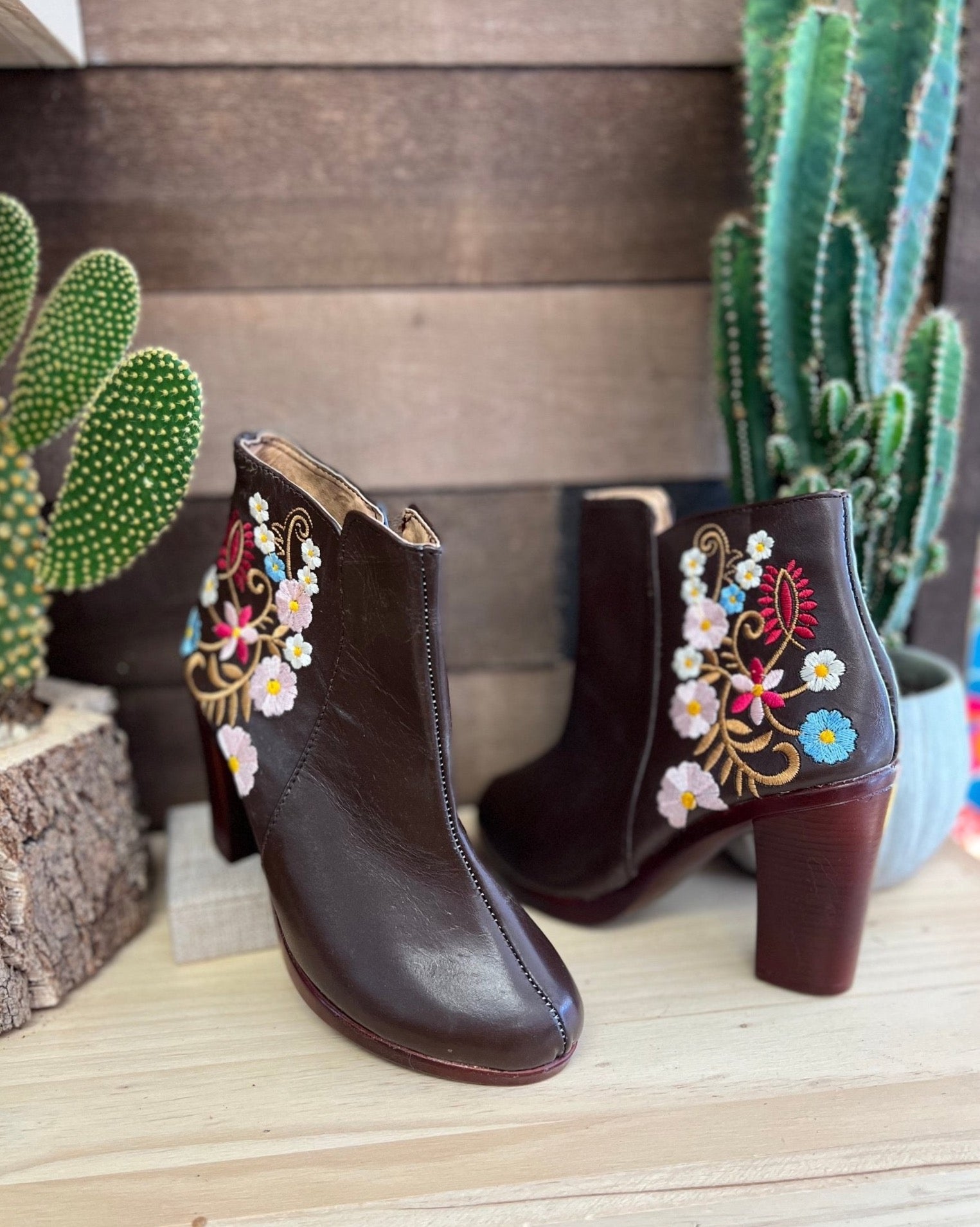 Mexican Leather Floral Embroidered Ankle Boots. Regina Ankle Boots - Solei Store