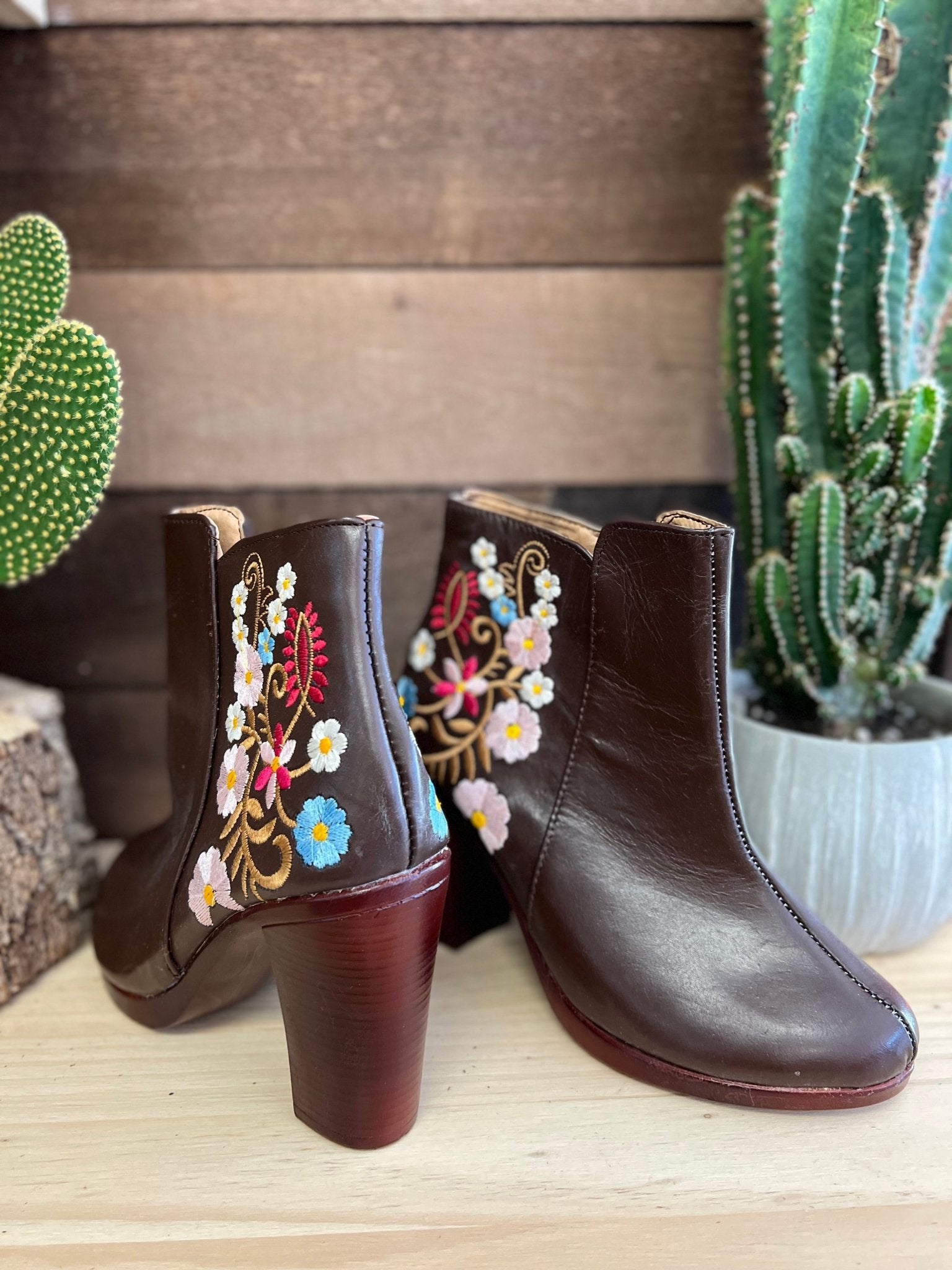 Mexican Leather Floral Embroidered Ankle Boots. Regina Ankle Boots - Solei Store
