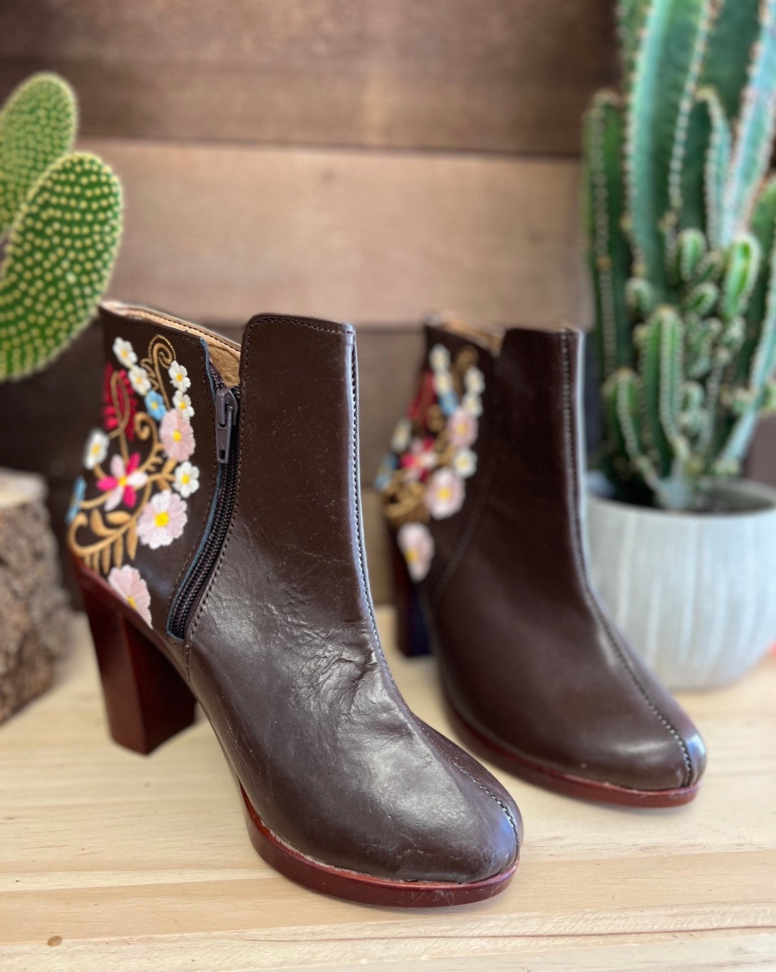 Mexican Leather Floral Embroidered Ankle Boots. Regina Ankle Boots - Solei Store