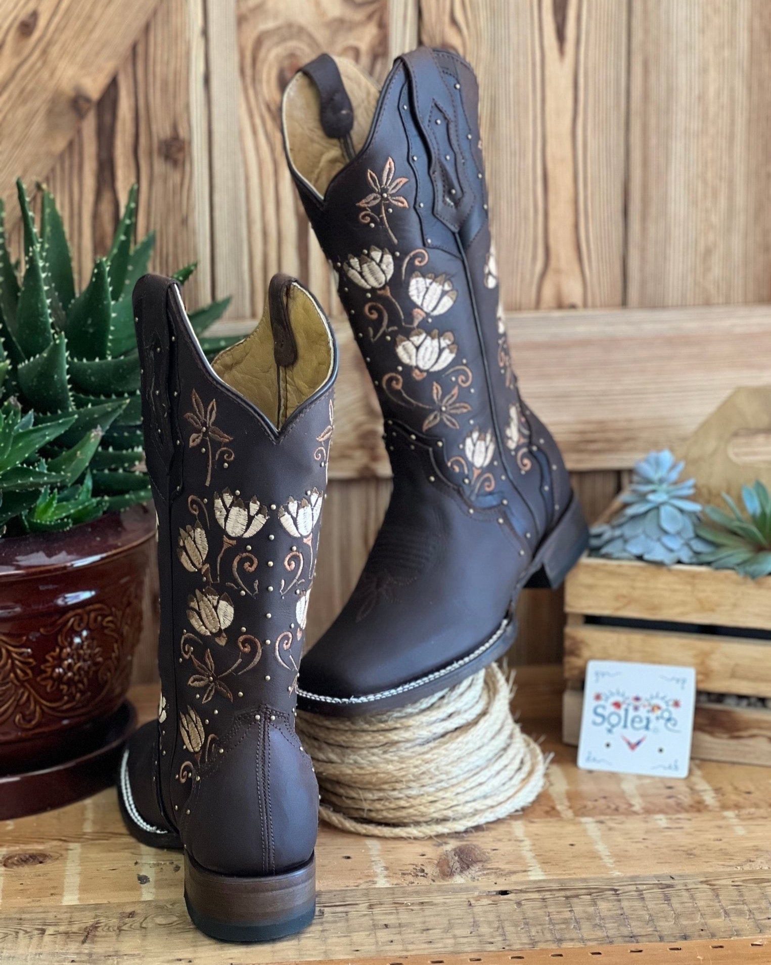 Mexican Leather Floral Embroidered Boots. Antonella Boots. - Solei Store