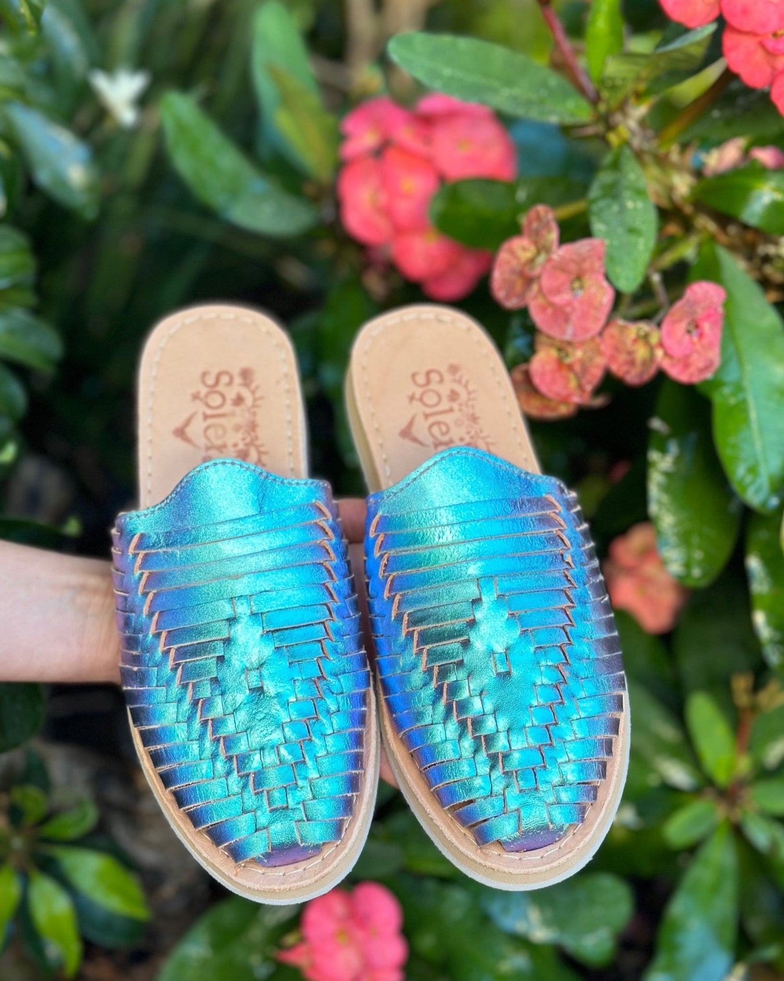 Mexican Leather Sandals. Chancla Megan Metalico. - Solei Store