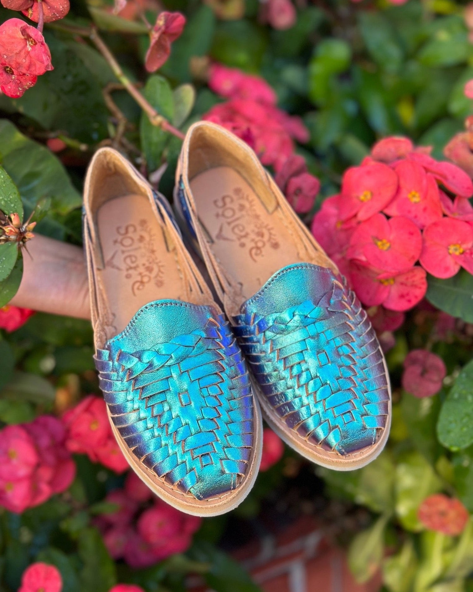 Mexican Leather Shoes. Huarache Megan Metalico. - Solei Store
