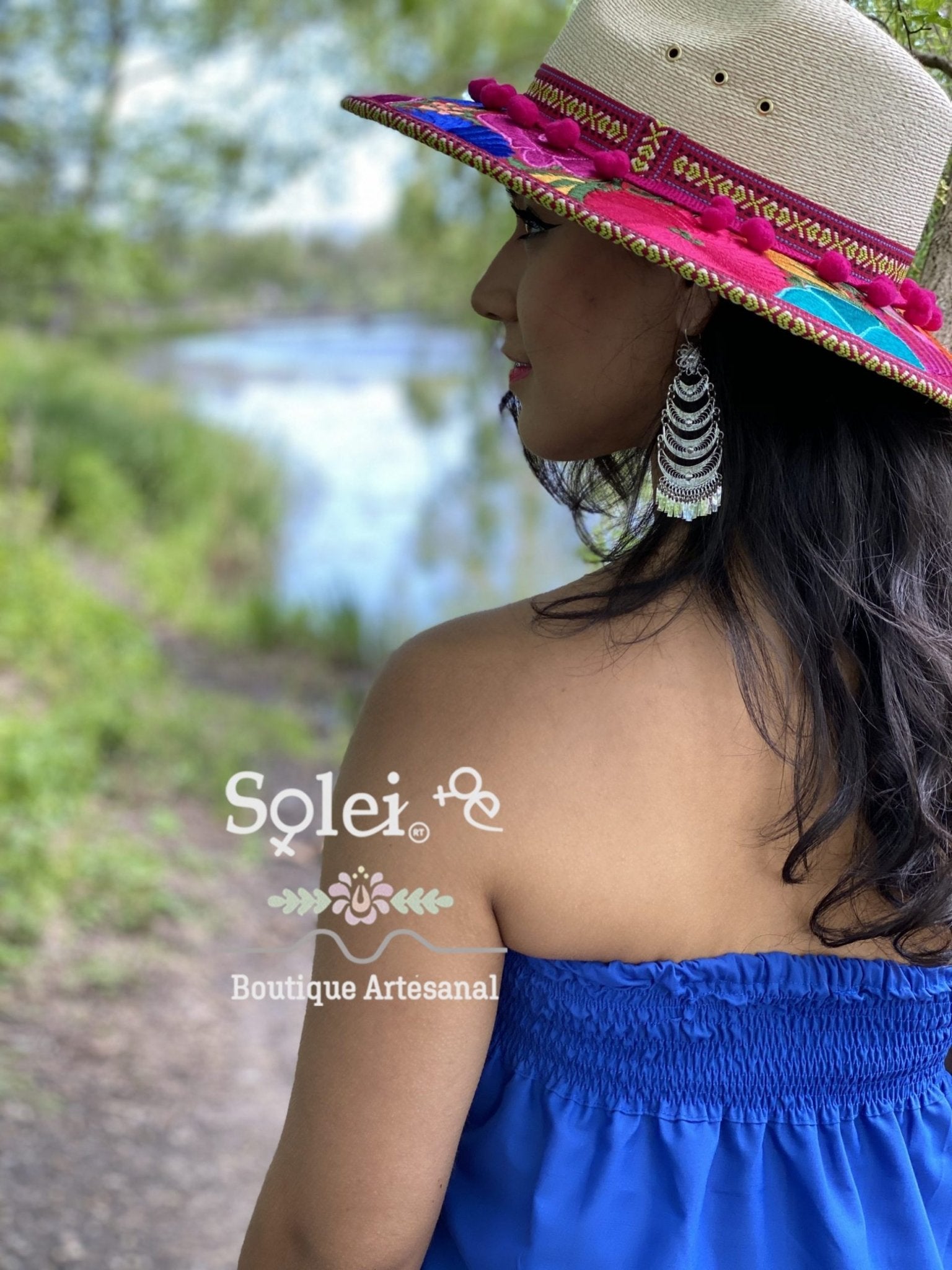 Mexican midi Strapless Dress, hand embroidered floral dress. - Solei Store