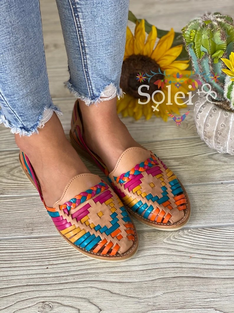 Mexican Multicolor Leather Shoes. Megan Multicolor Flats - Solei Store