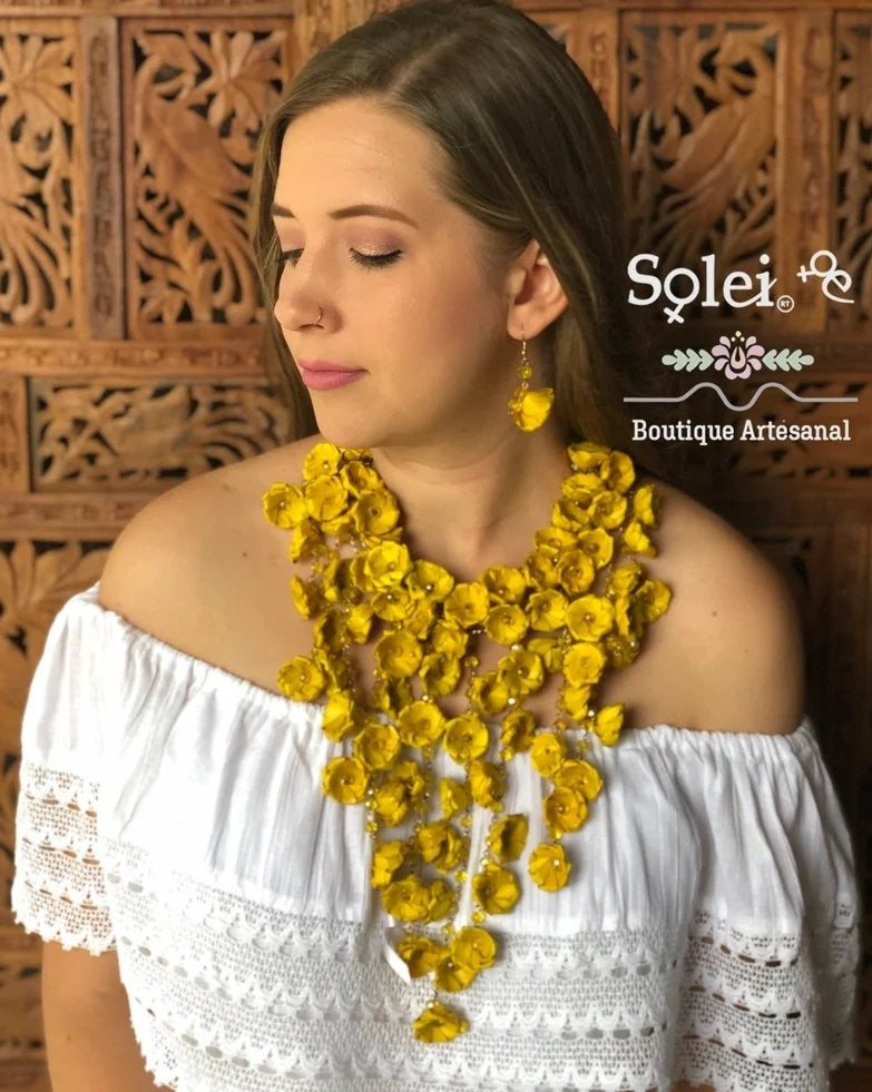 Mexican Necklace and Earrings made out of Palm branch. Collar de Palma Largo - Solei Store