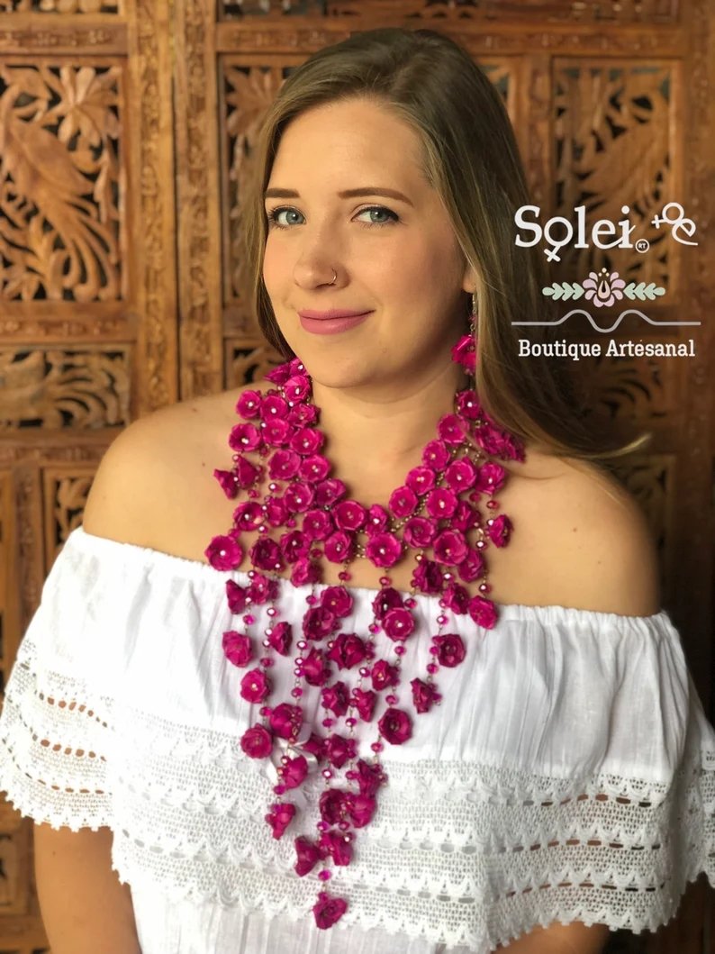 Mexican Necklace and Earrings made out of Palm branch. Collar de Palma Largo - Solei Store