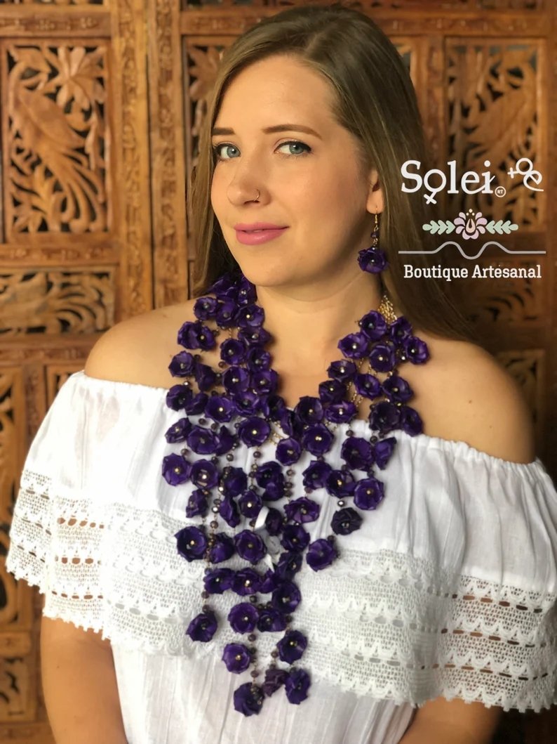 Mexican Necklace and Earrings made out of Palm branch. Collar de Palma Largo - Solei Store