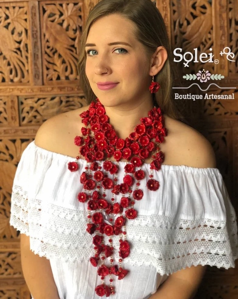 Mexican Necklace and Earrings made out of Palm branch. Collar de Palma Largo - Solei Store