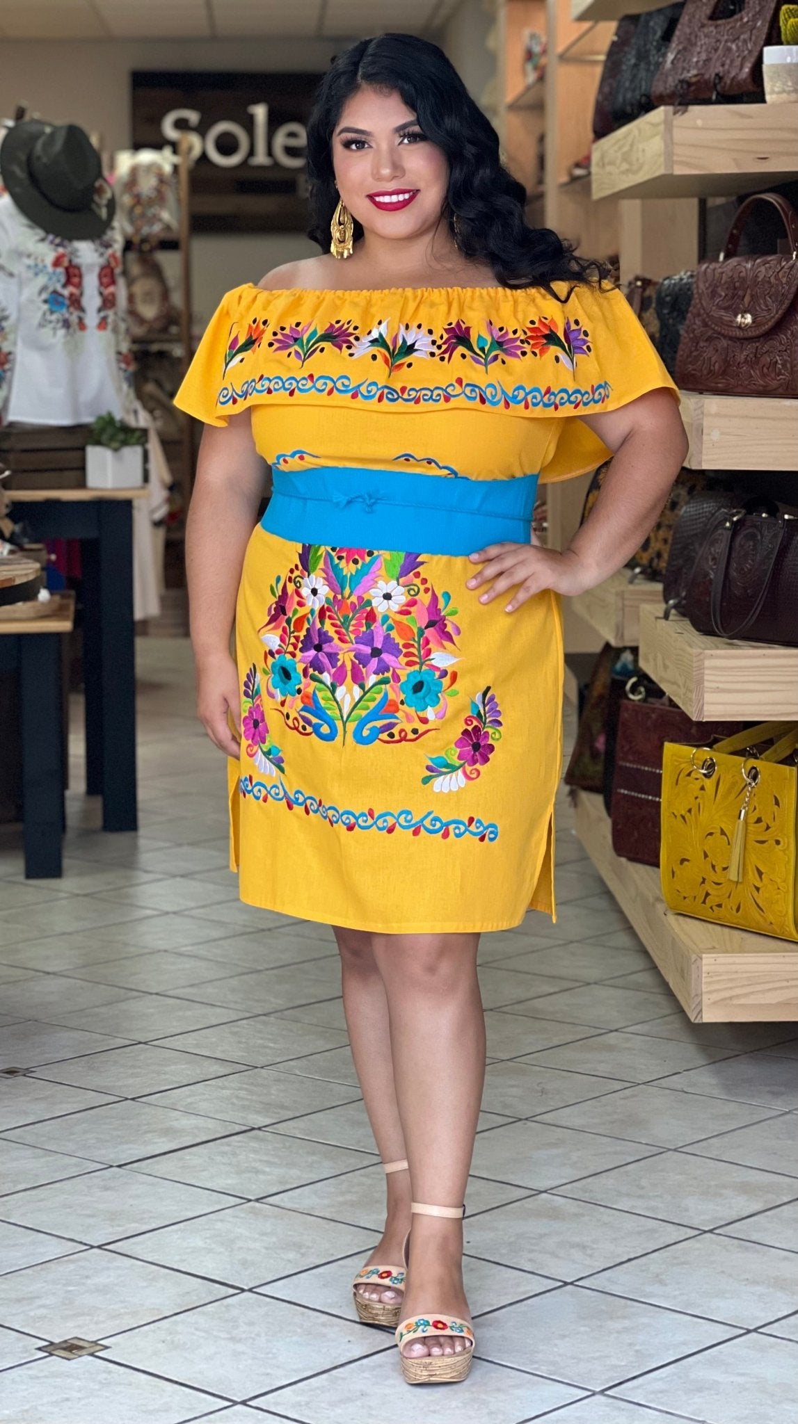 Mexican Off the Shoulder Campesino Dress. Vestido Clavel - Solei Store