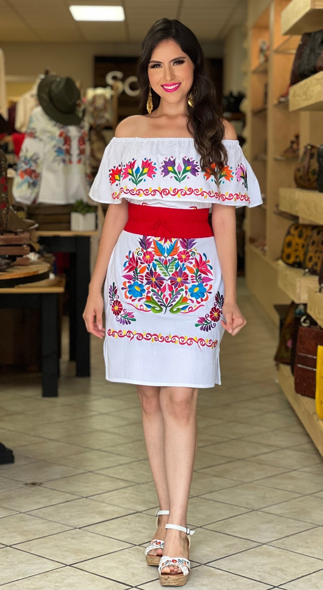 Mexican Off the Shoulder Campesino Dress. Vestido Clavel - Solei Store