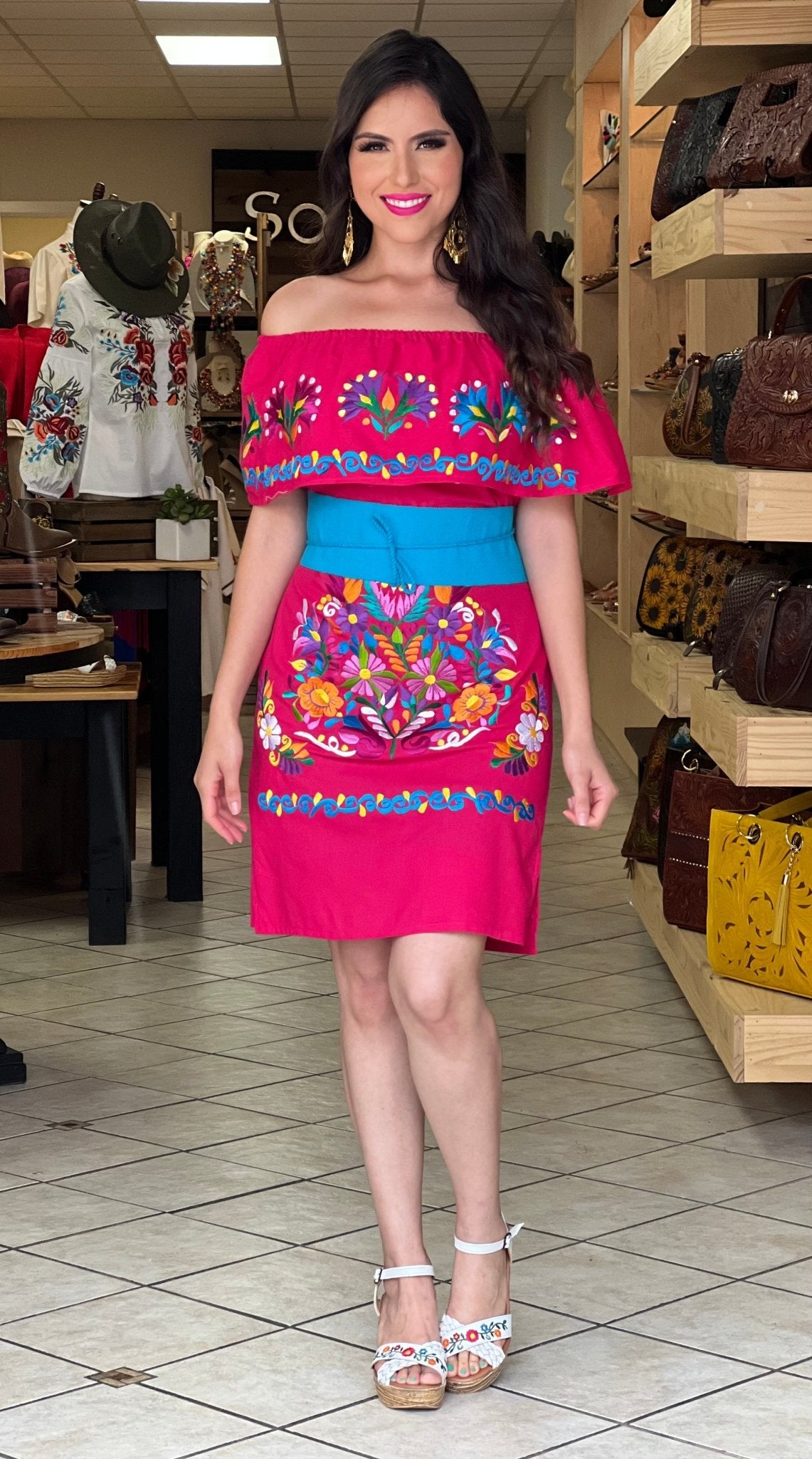 Mexican Off the Shoulder Campesino Dress. Vestido Clavel - Solei Store