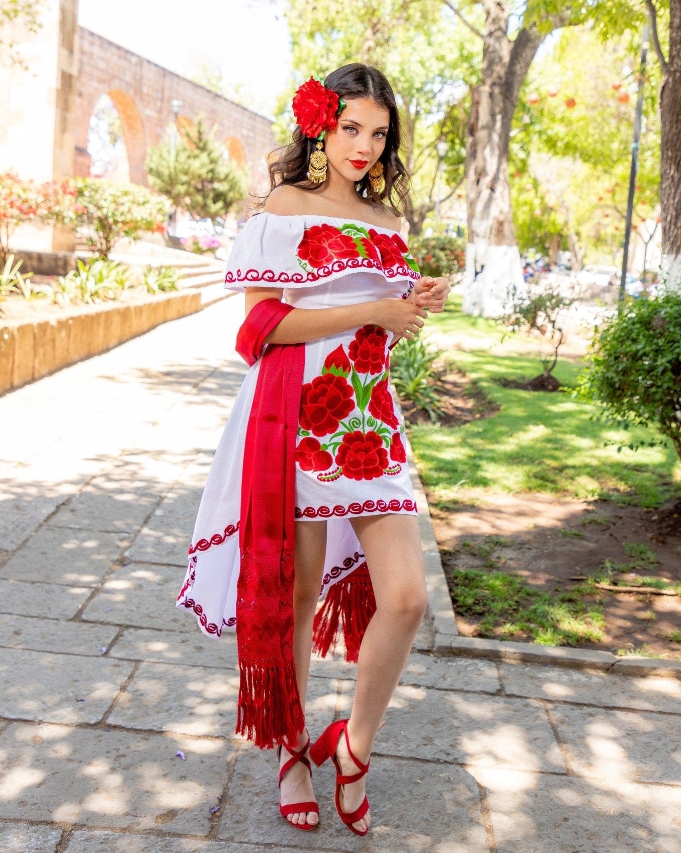 Mexican off the Shoulder Dress. Traditional Artisanal Mexican Party Dress. Rosaura Dress. - Solei Store