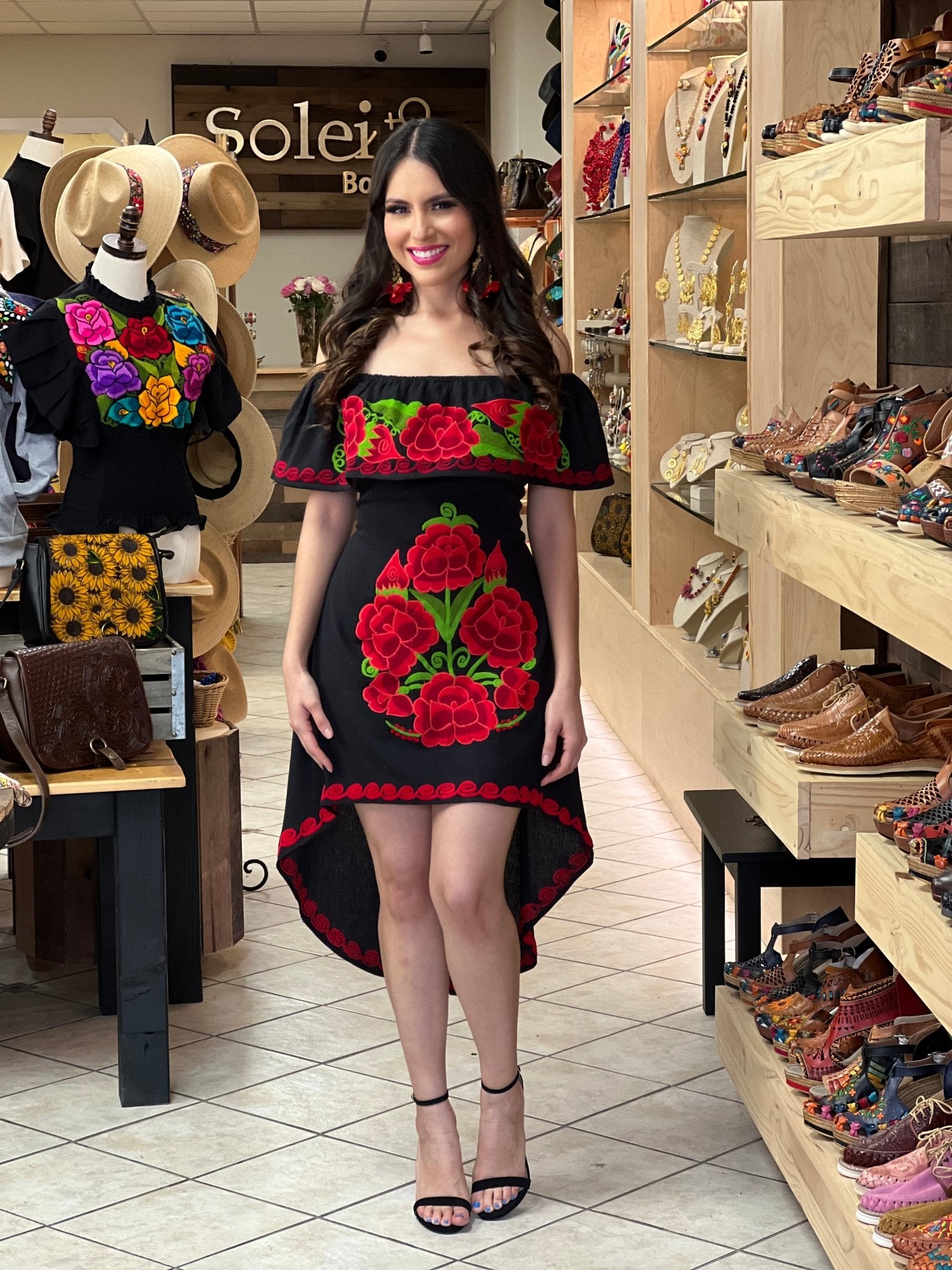 Mexican off the Shoulder Dress. Traditional Artisanal Mexican Party Dress. Rosaura Dress. - Solei Store