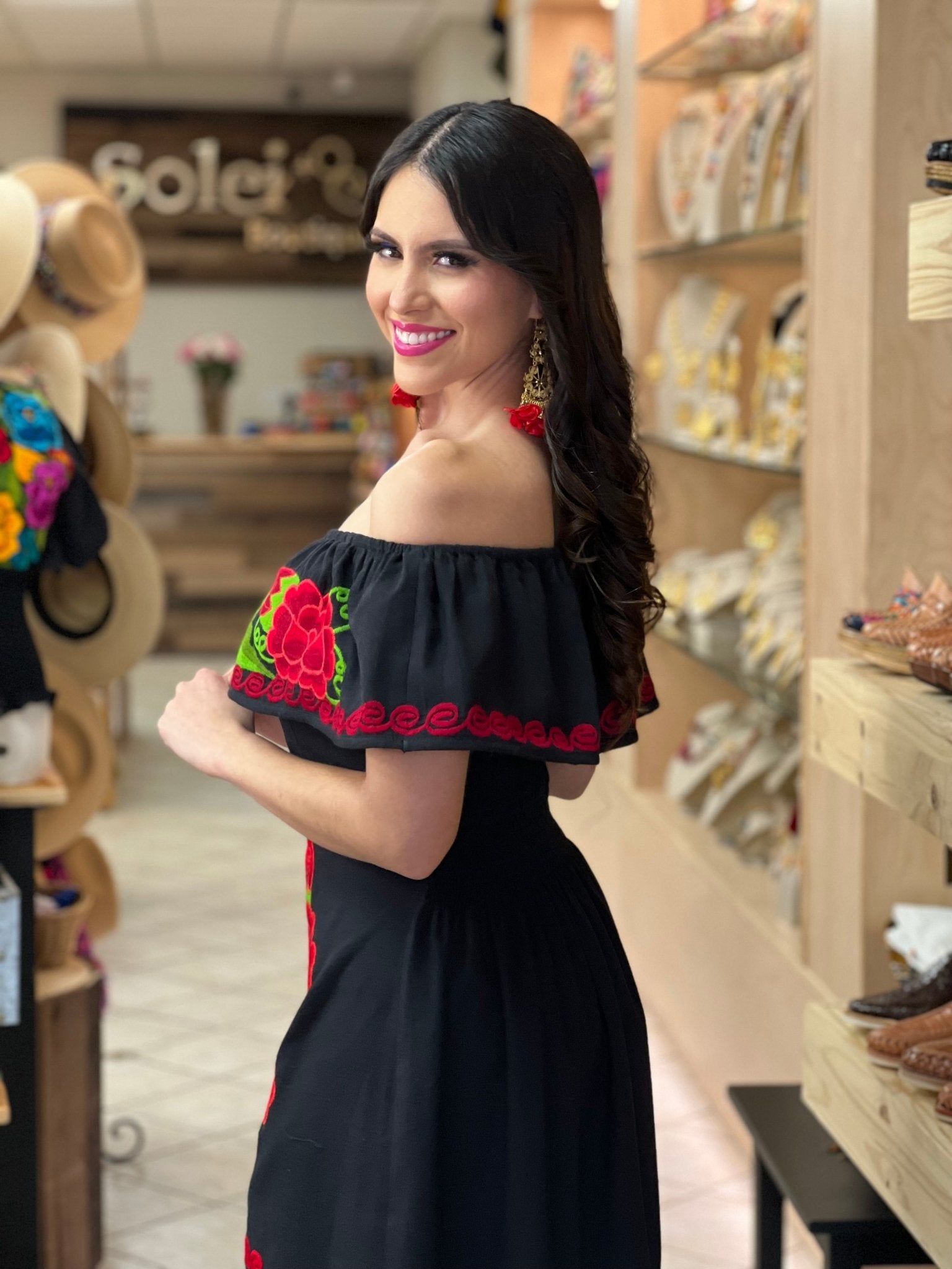 Mexican off the Shoulder Dress. Traditional Artisanal Mexican Party Dress. Rosaura Dress. - Solei Store